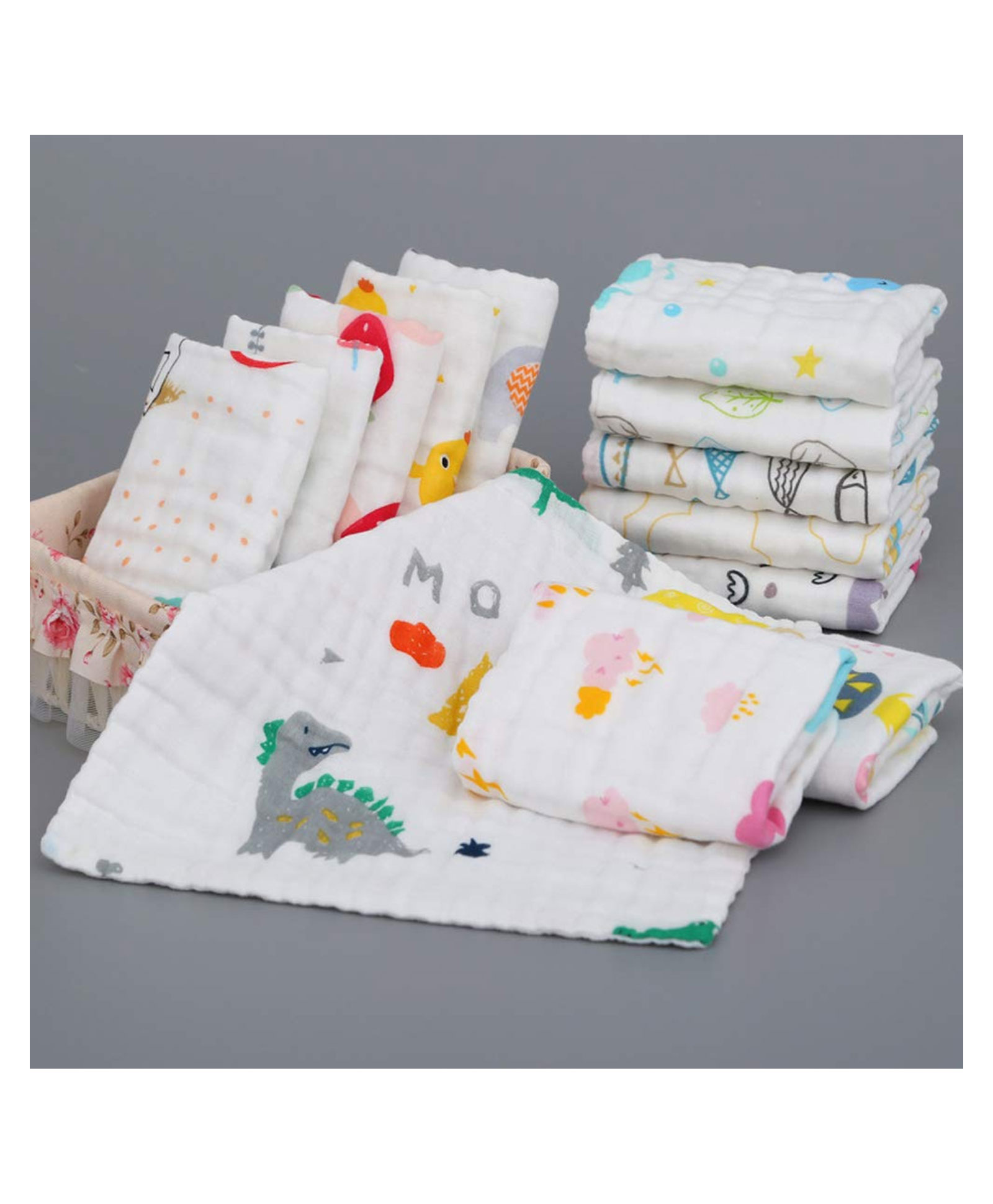 Elementary Premium 6 Layered Ultra Soft Muslin Cotton Wash Cloth - Pack of 4 (Colour & Print May Vary)-image-7