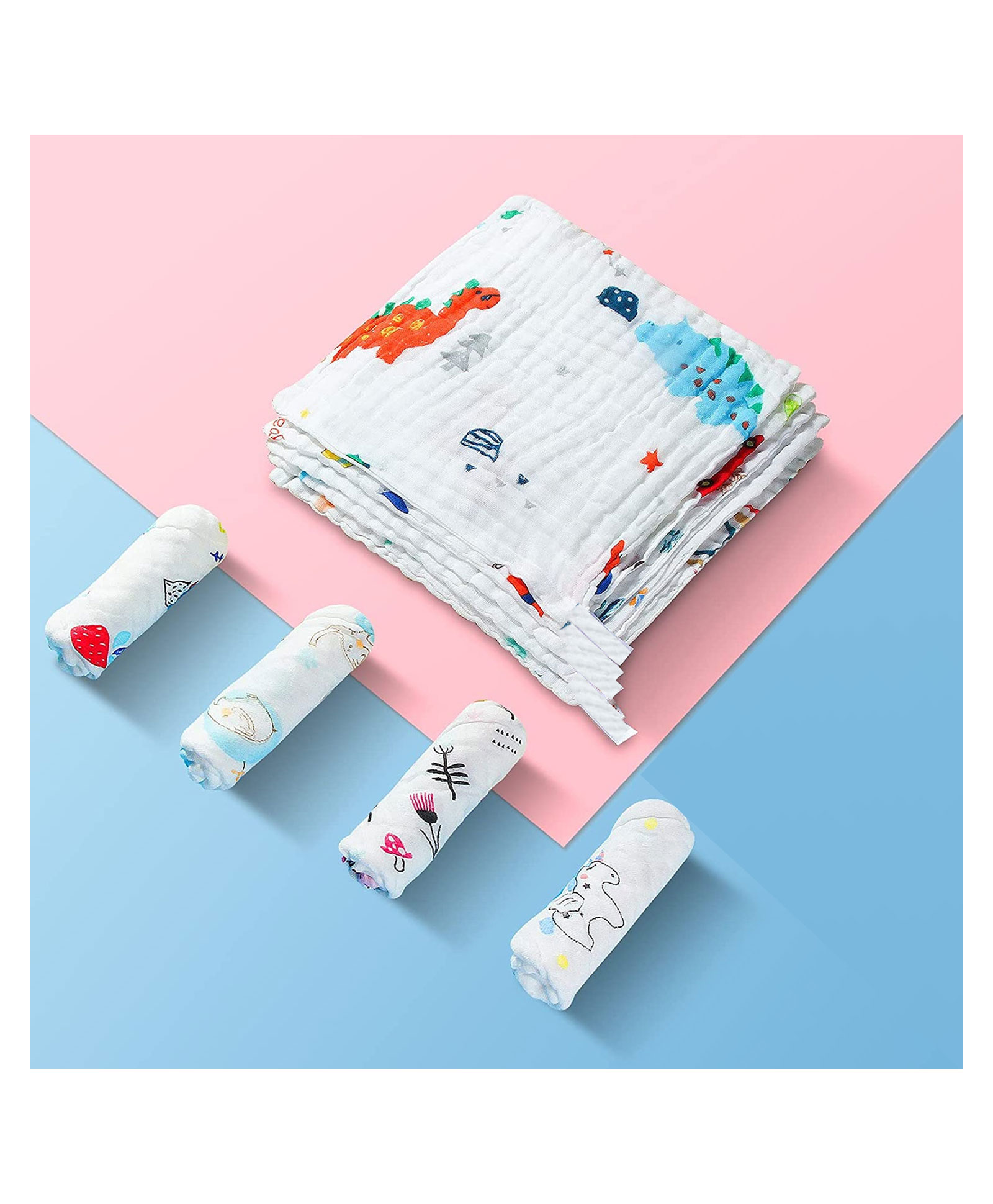 Elementary Reusable Muslin Cotton Square Nappy Set Large Pack of 4 - Multicolor (Print May Vary)-image-25