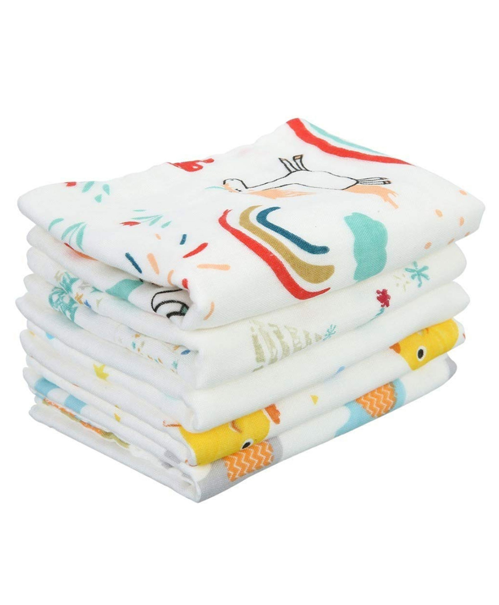 Elementary Reusable Muslin Cotton Square Nappy Set Large Pack of 4 - (Color & Print May Vary)-image-48
