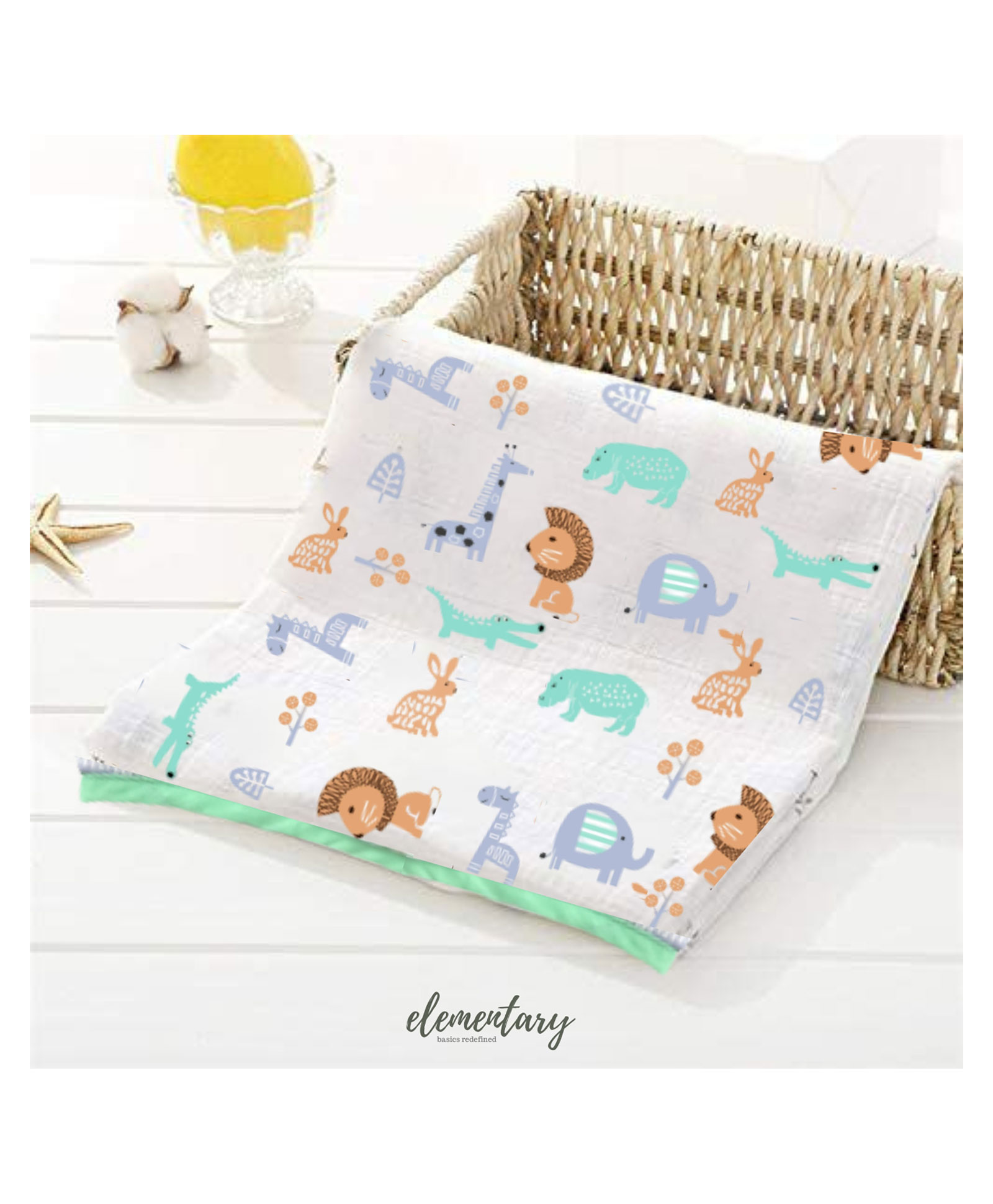 Elementary 100% Organic Muslin Cotton Reversible Baby Dohar Animal World Blanket - Multicolor-image-13
