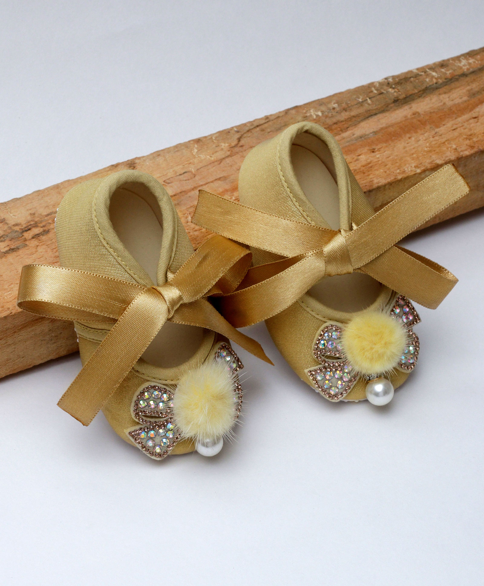 Daizy Shimmery Stone & Pearl With Pom Pom & Ribbon Detailed Booties - Gold-picture-26