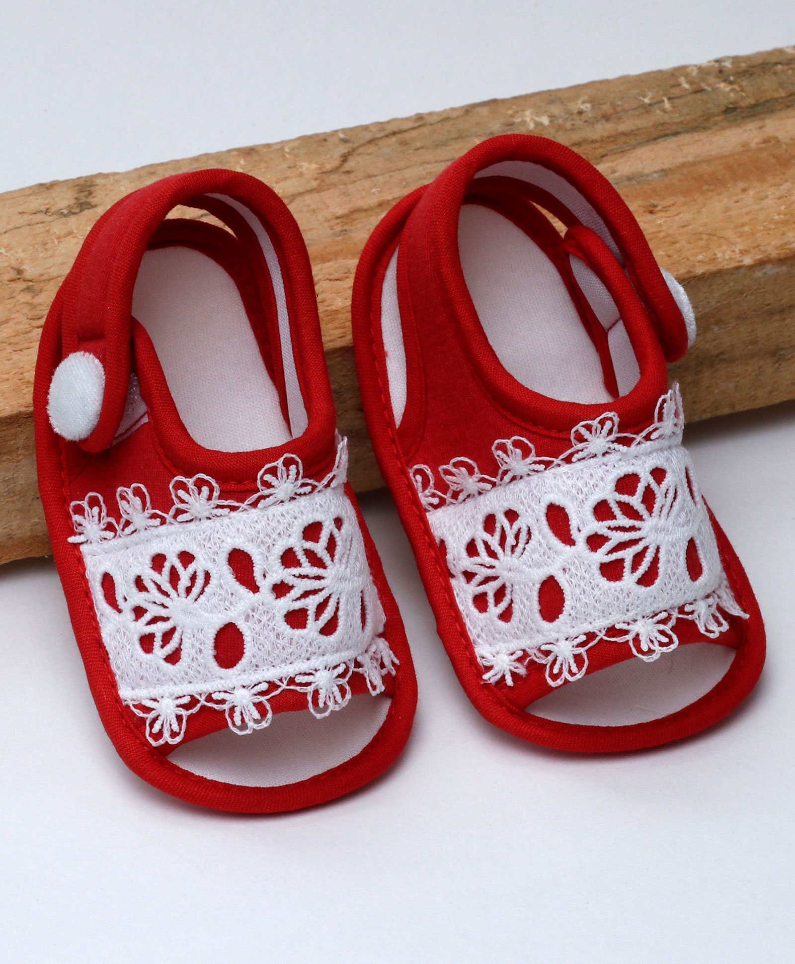 Daizy Lace Detailed Sandals With Velcro Closure - Red-picture-17