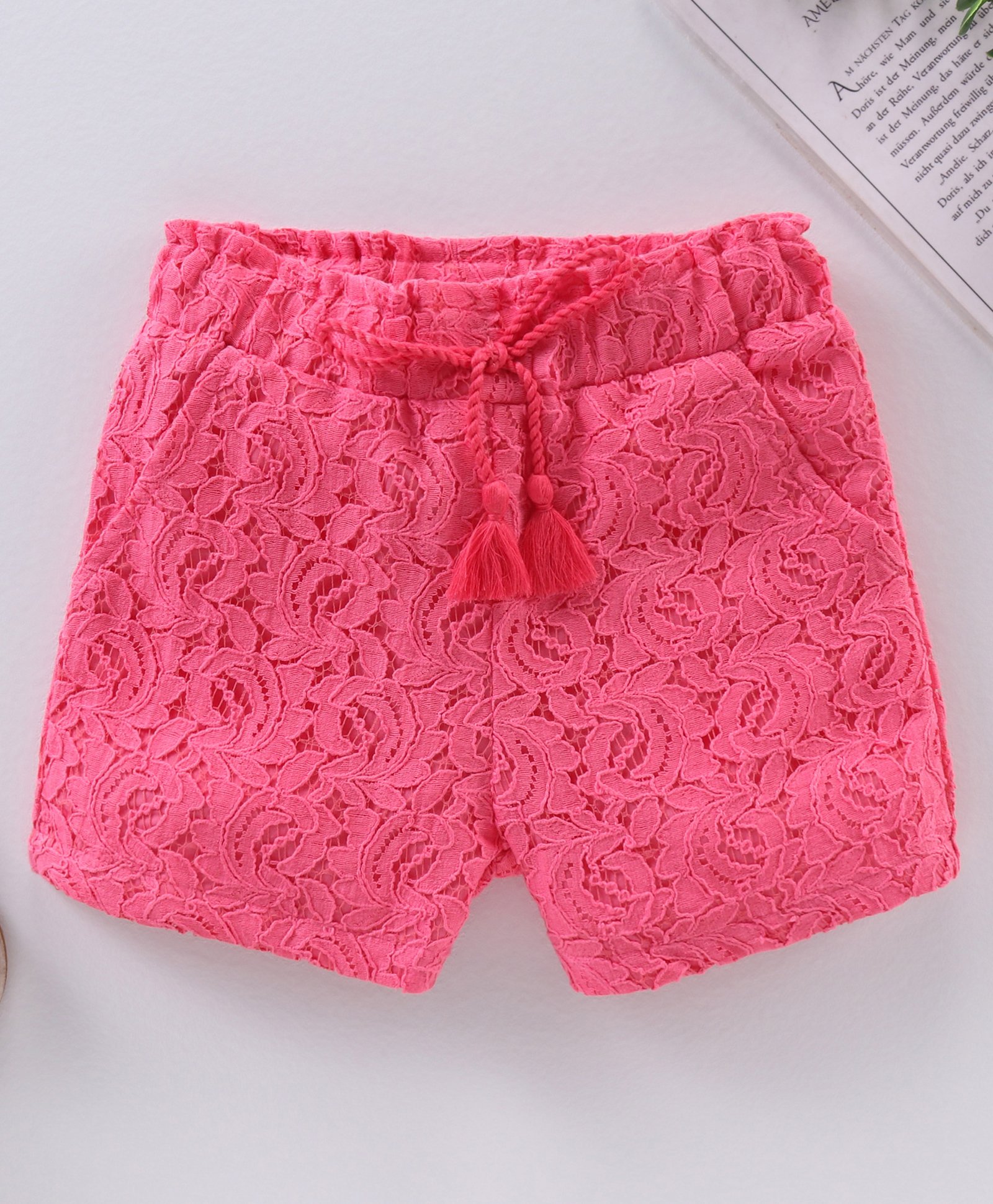 Babyhug Cotton Mid Thigh Length Lace Shorts - Pink-picture-27