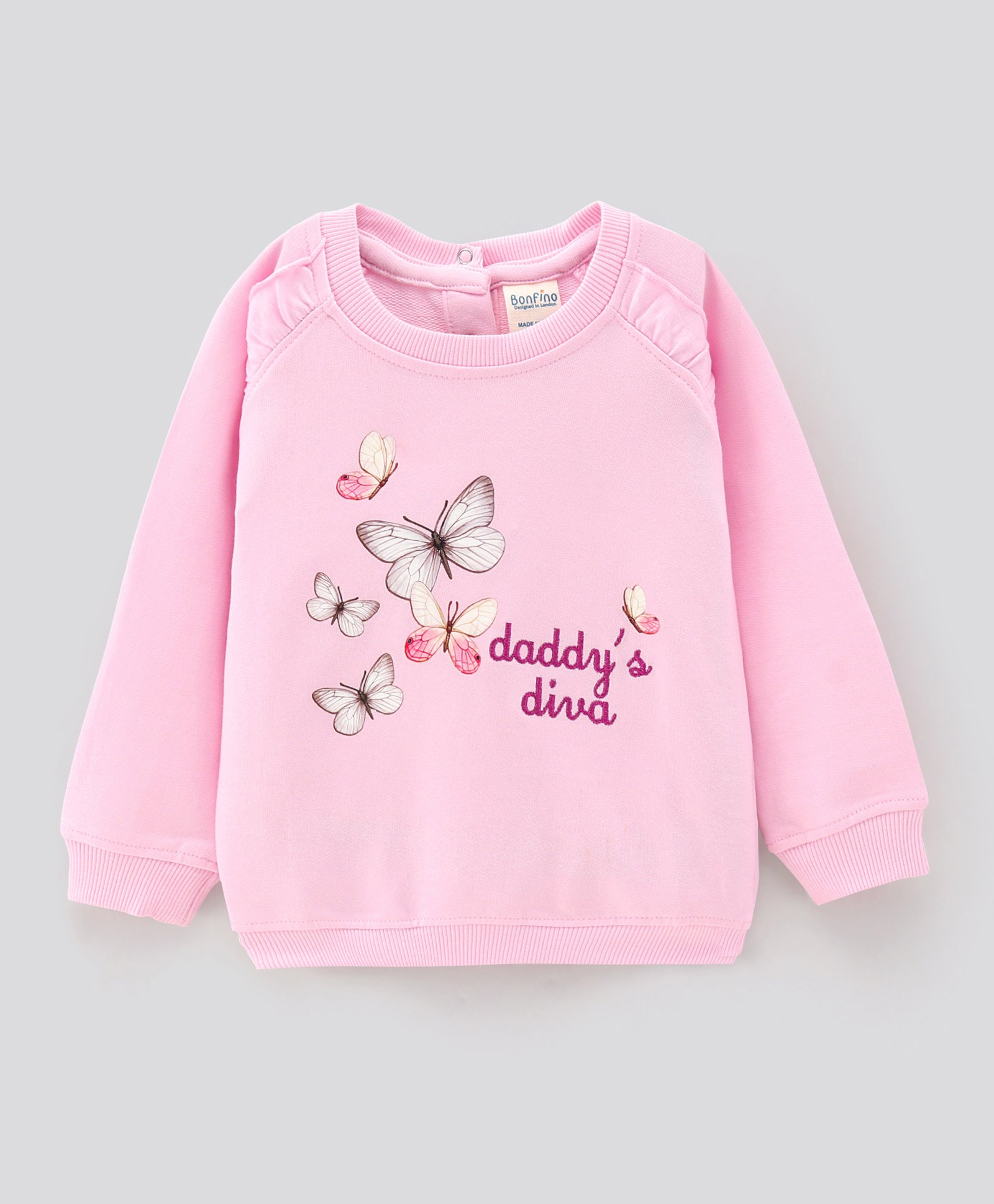 Bonfino Cotton Full Raglan Sleeves Sweatshirt Text Embroidery- Pink-picture-28