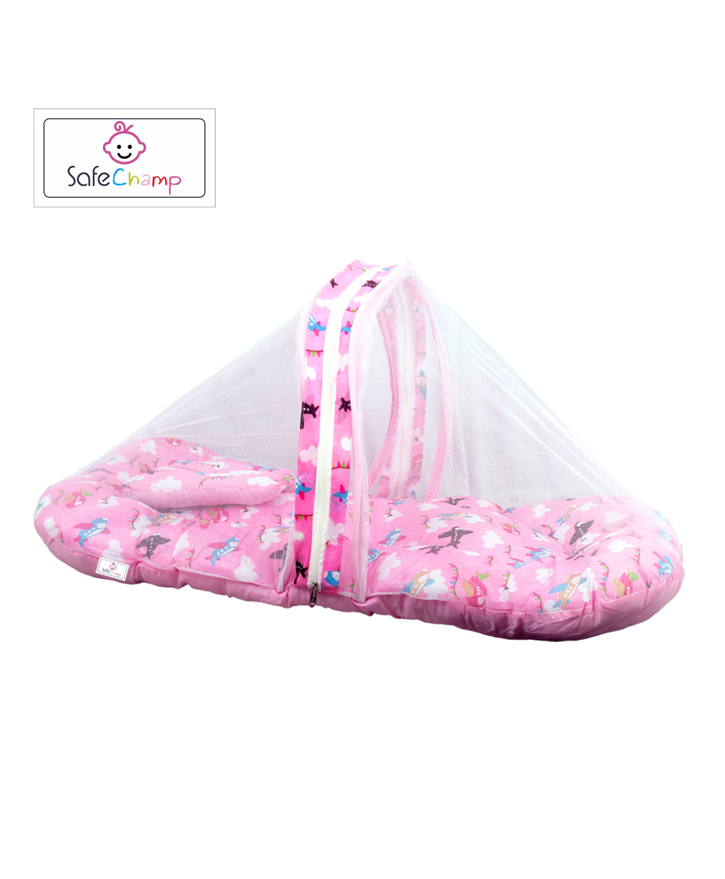 SafeChamp Skyler Baby Bedding Set with Mosquito Net And Pillow - Pink-image-24
