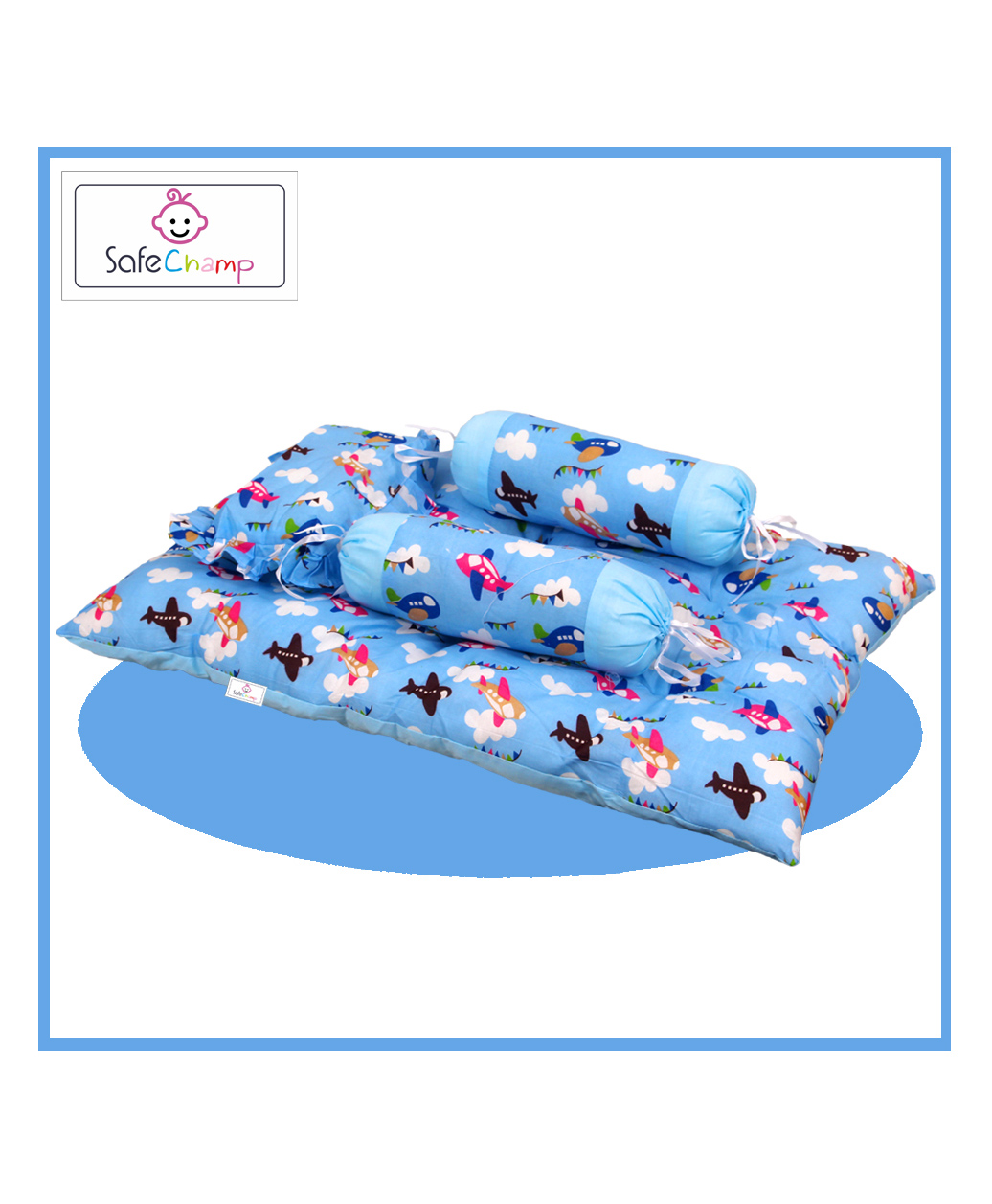 SafeChamp Skyler Baby 4 Piece Bedding Set with Pillow And 2 Bolsters - Blue-image-30