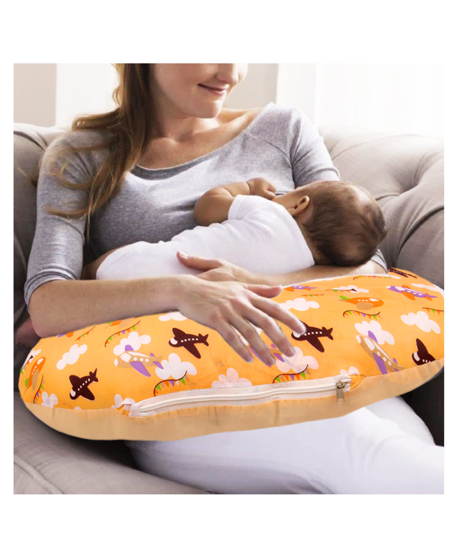 SafeChamp Skyler Multipurpose Baby Feeding Pillow Nursing Cum Maternity Pillow For New Born - Orange-picture-13