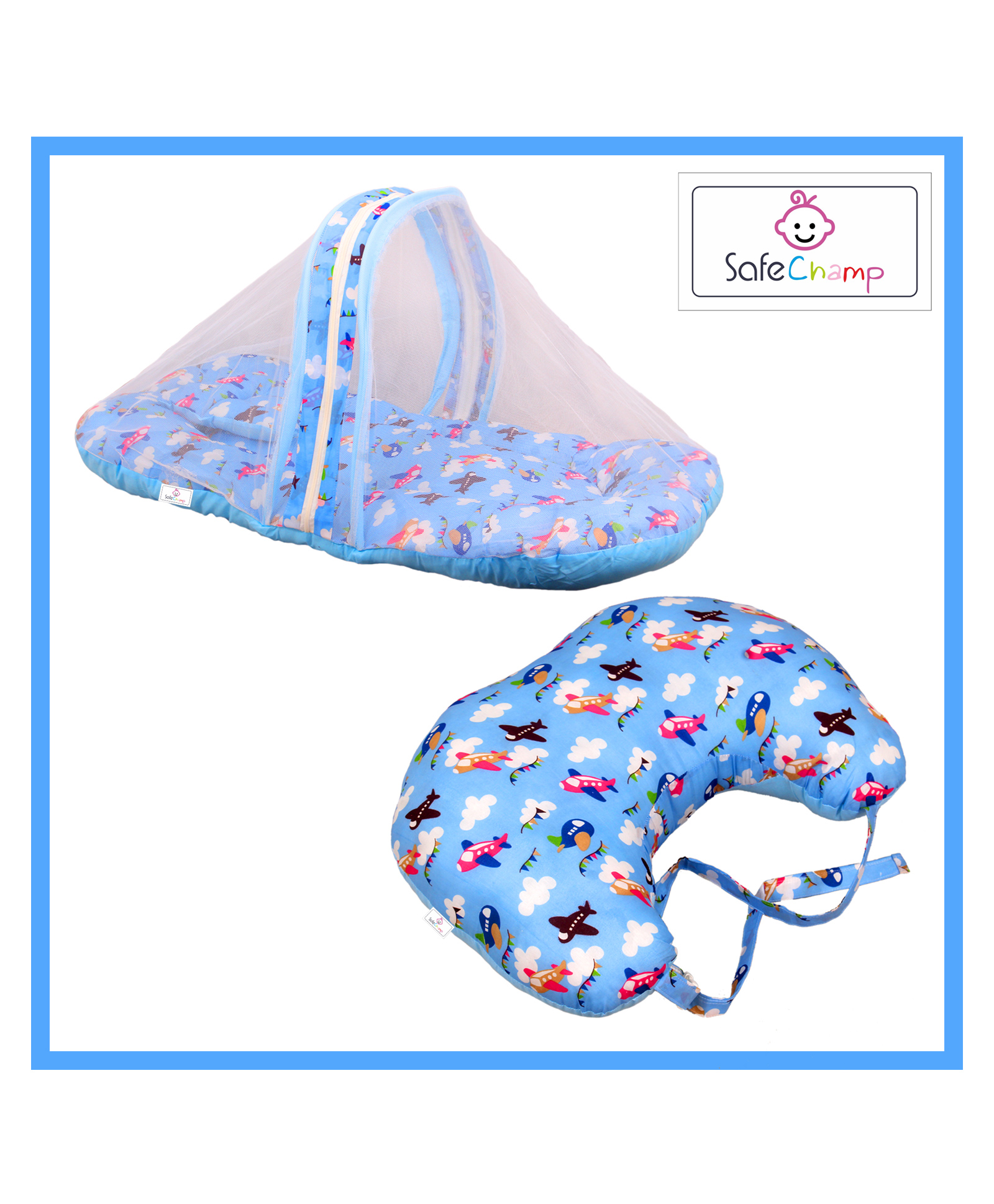 SafeChamp Skyler Baby Bedding Set with Pillow And Feeding Pillow Combo - Blue-image-48