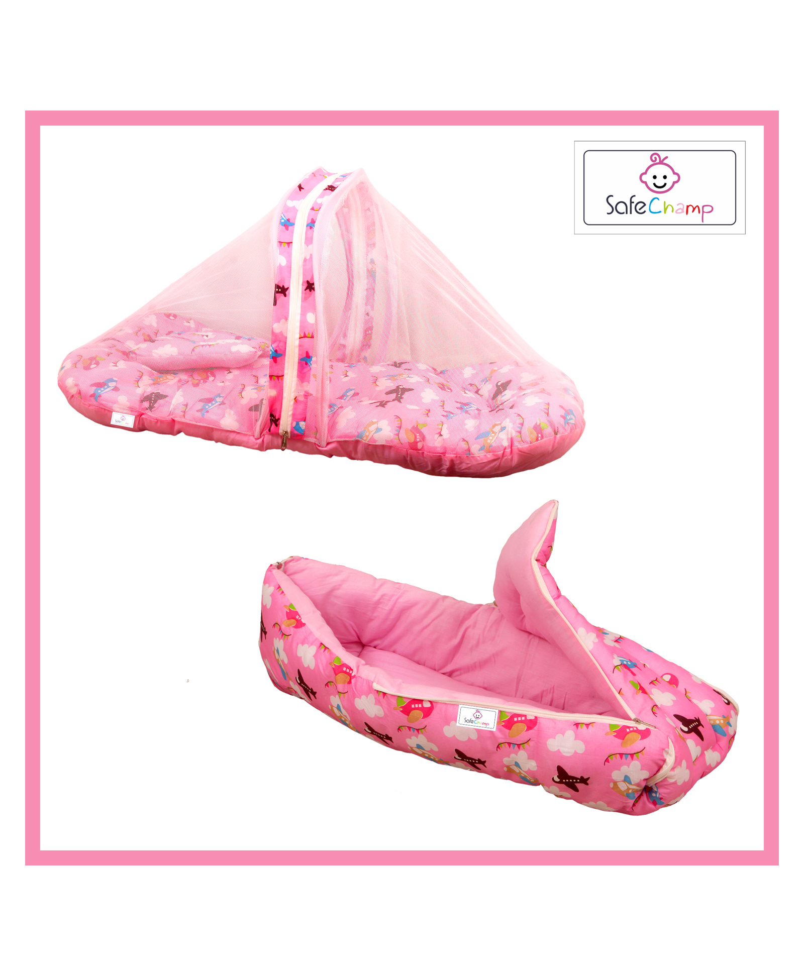 SafeChamp Skyler Baby Bedding Set with Pillow And Sleeping Bag Combo - Pink-image-47