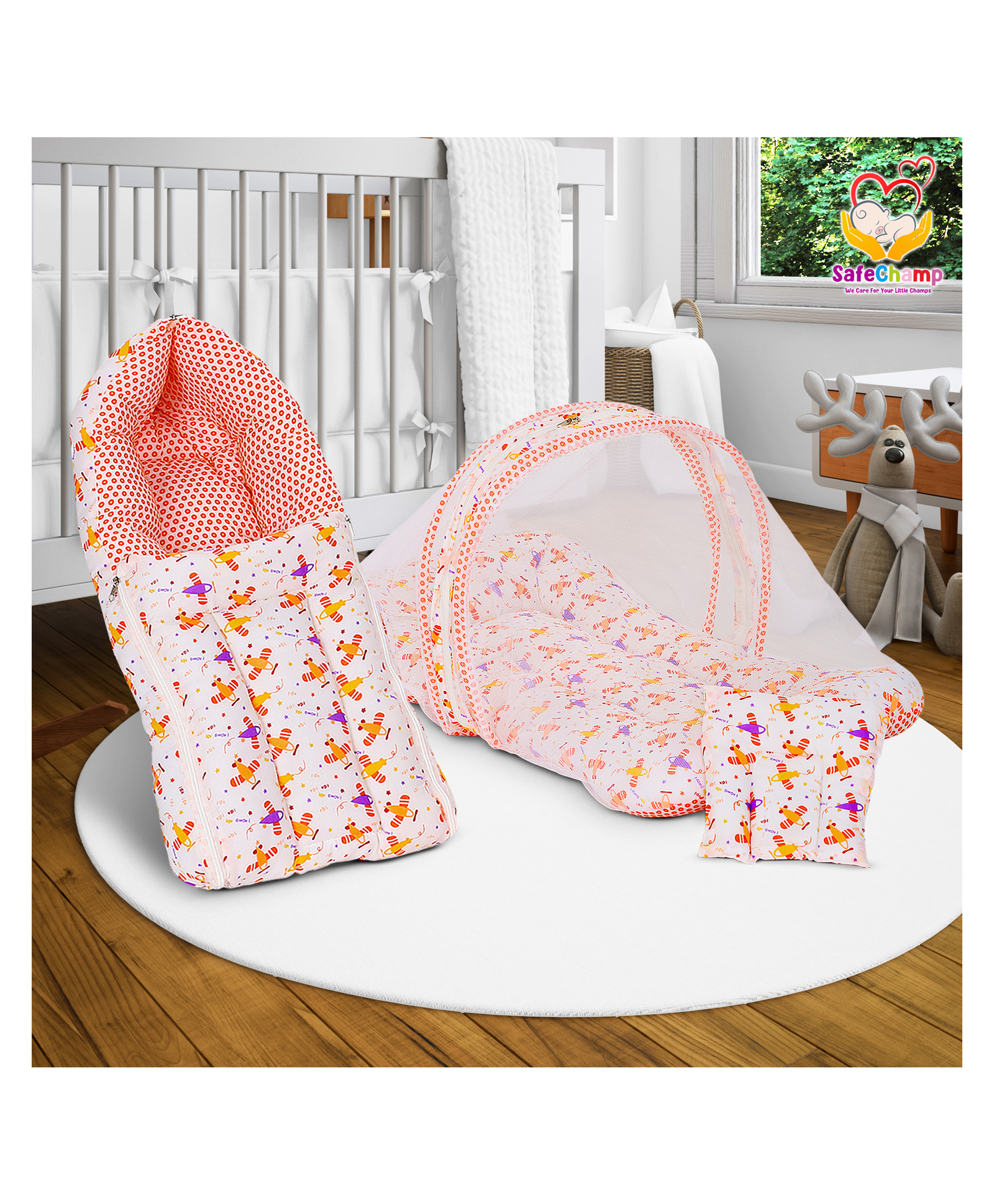 SafeChamp Lite Air Baby Bedding Set with Pillow And Sleeping Bag Combo - Orange-image-18