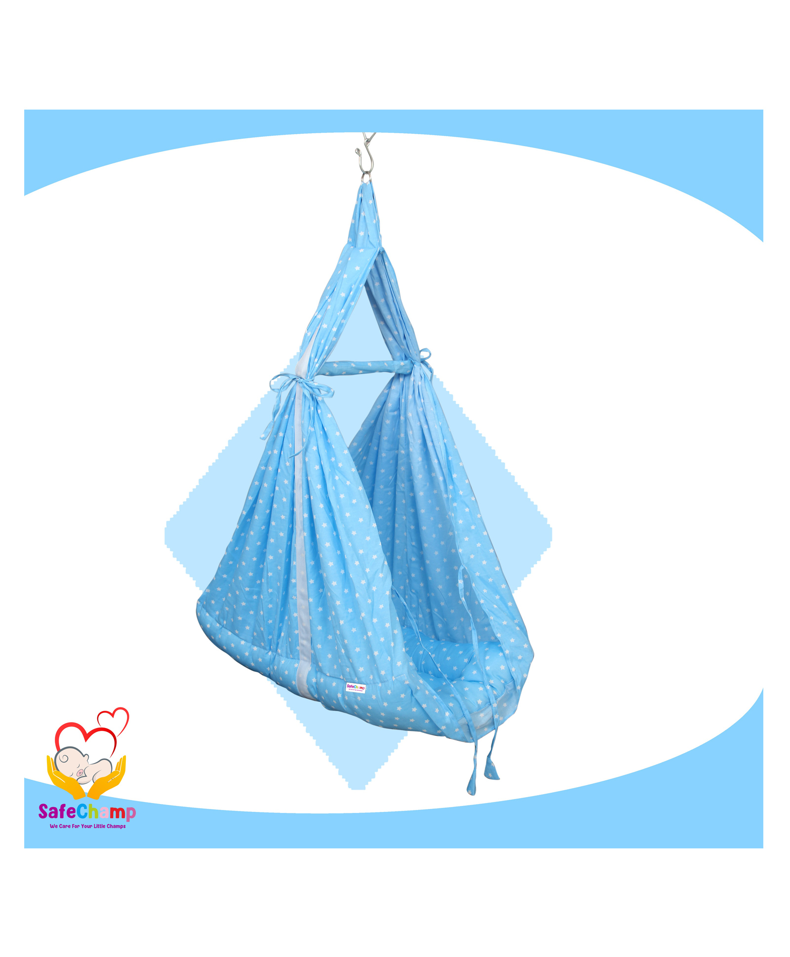 SafeChamp Roxy Baby Swing Cradle with Mosquito Net  Pillow And Spring  - Blue-image-20