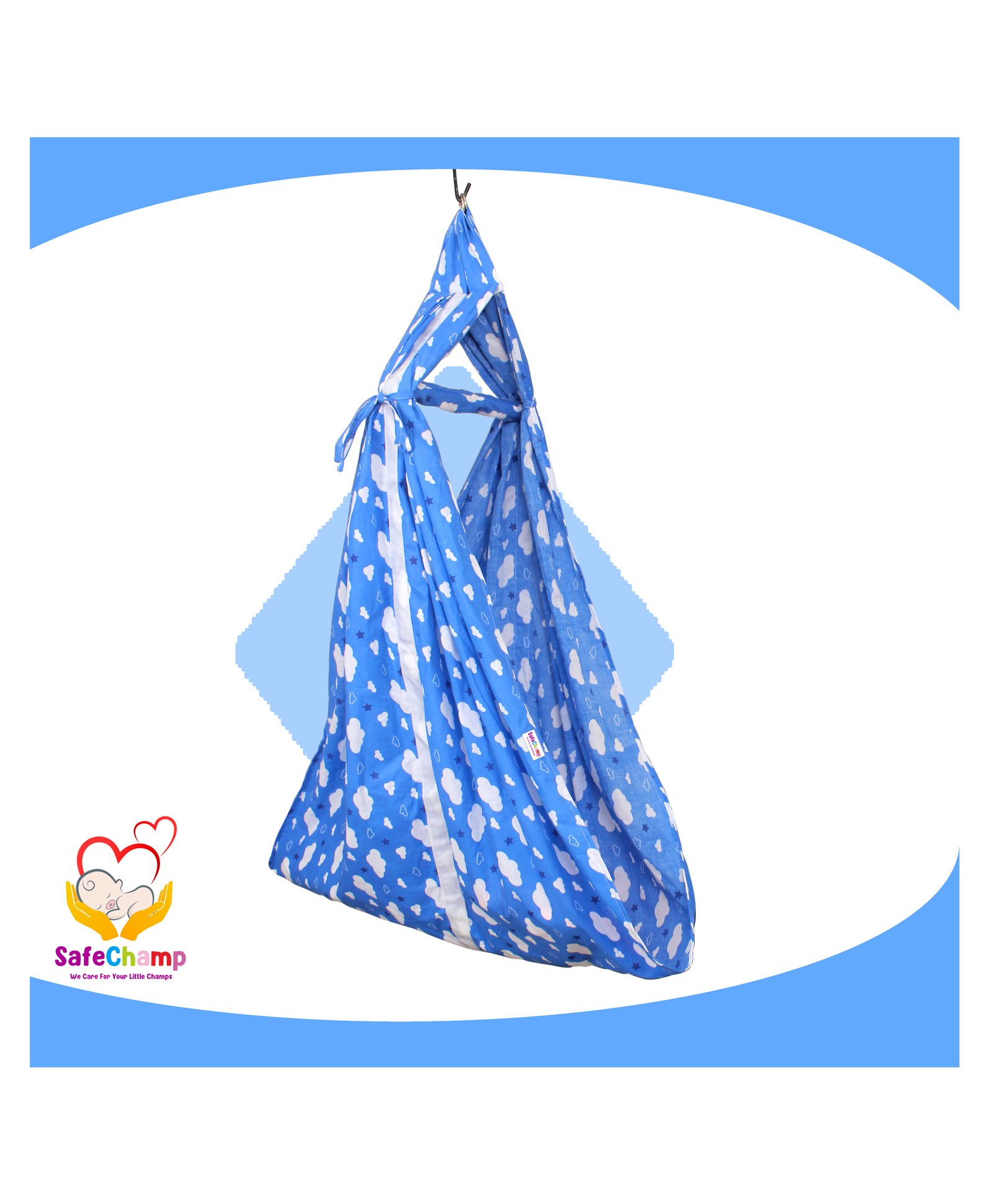 SafeChamp Cloud Baby Cradle Cloth with Seperator  - Blue-image-22