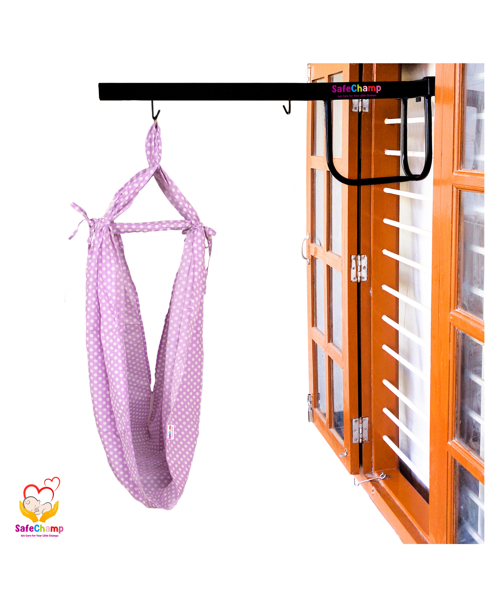 SafeChamp Polka Dots Baby Cradle Cloth with Seperator And  Metal Window Cradle Hanger  - Purple-picture-24