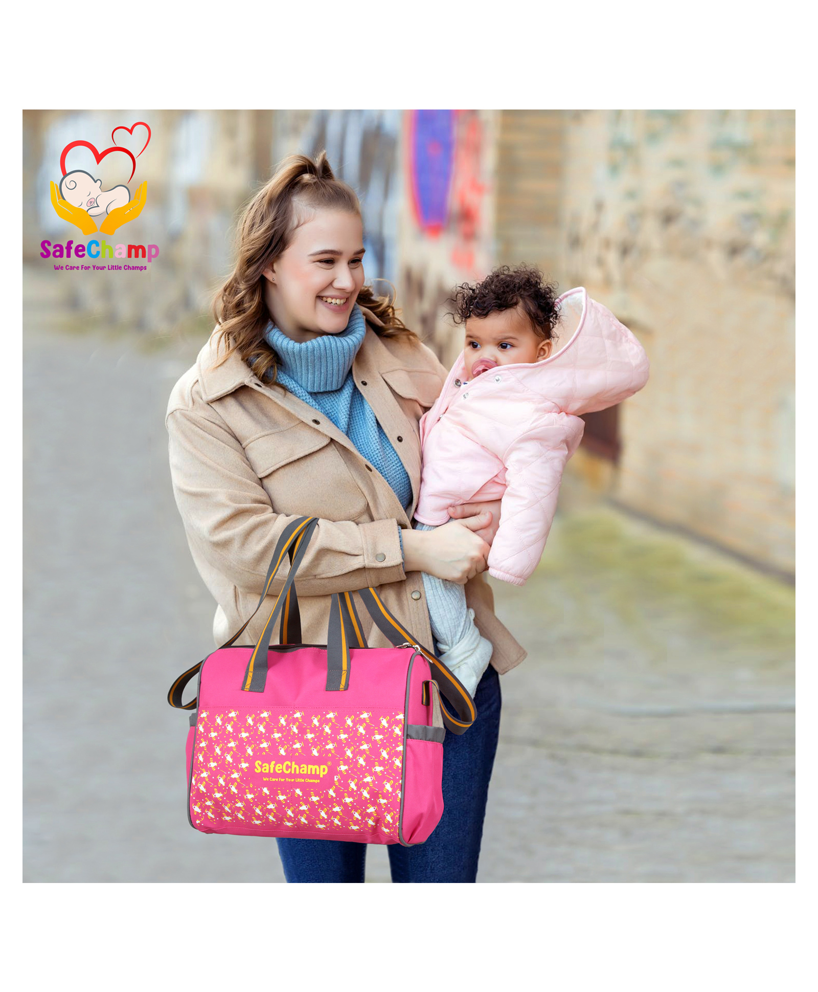 SafeChamp Chick Chick Multipurpose Diaper Bag Cum Mother Bag Diaper Bag - Pink-picture-33
