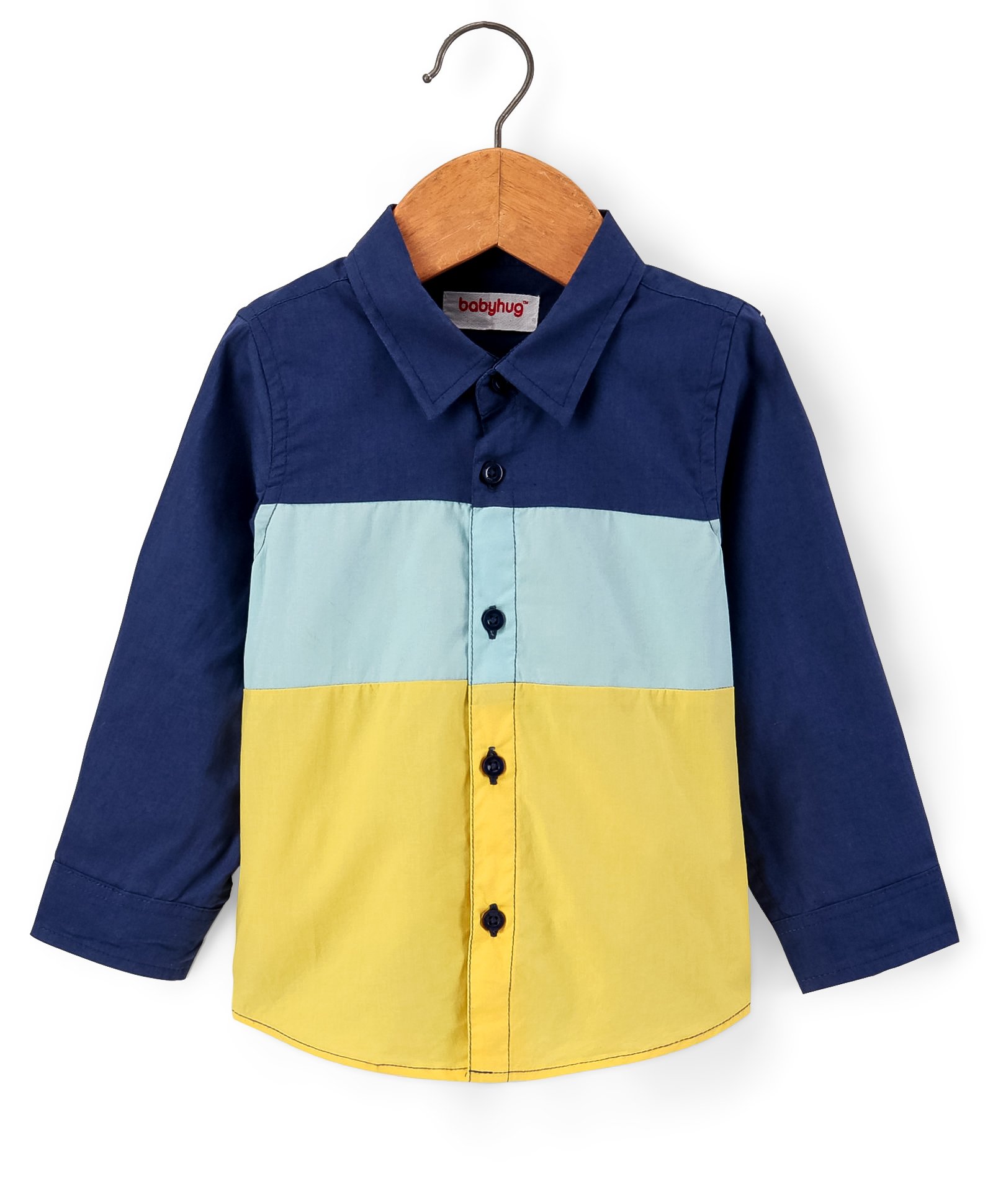 Babyhug 100% Cotton Woven Full Sleeves Solid Color Cut & Sew Shirt - Blue & Yellow-picture-20