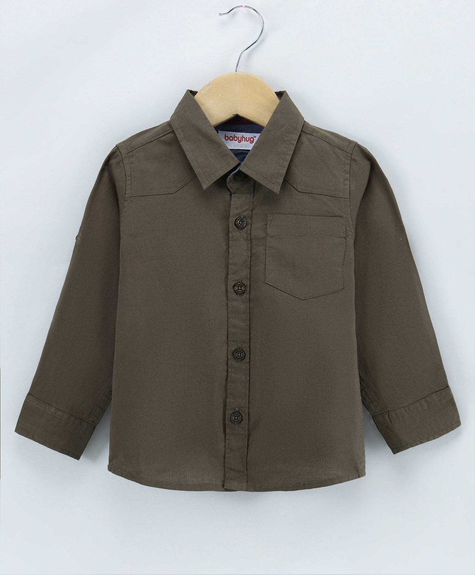 Babyhug Cotton Full Sleeves Solid Shirt With A T-shirt Text Print- Olive-picture-12