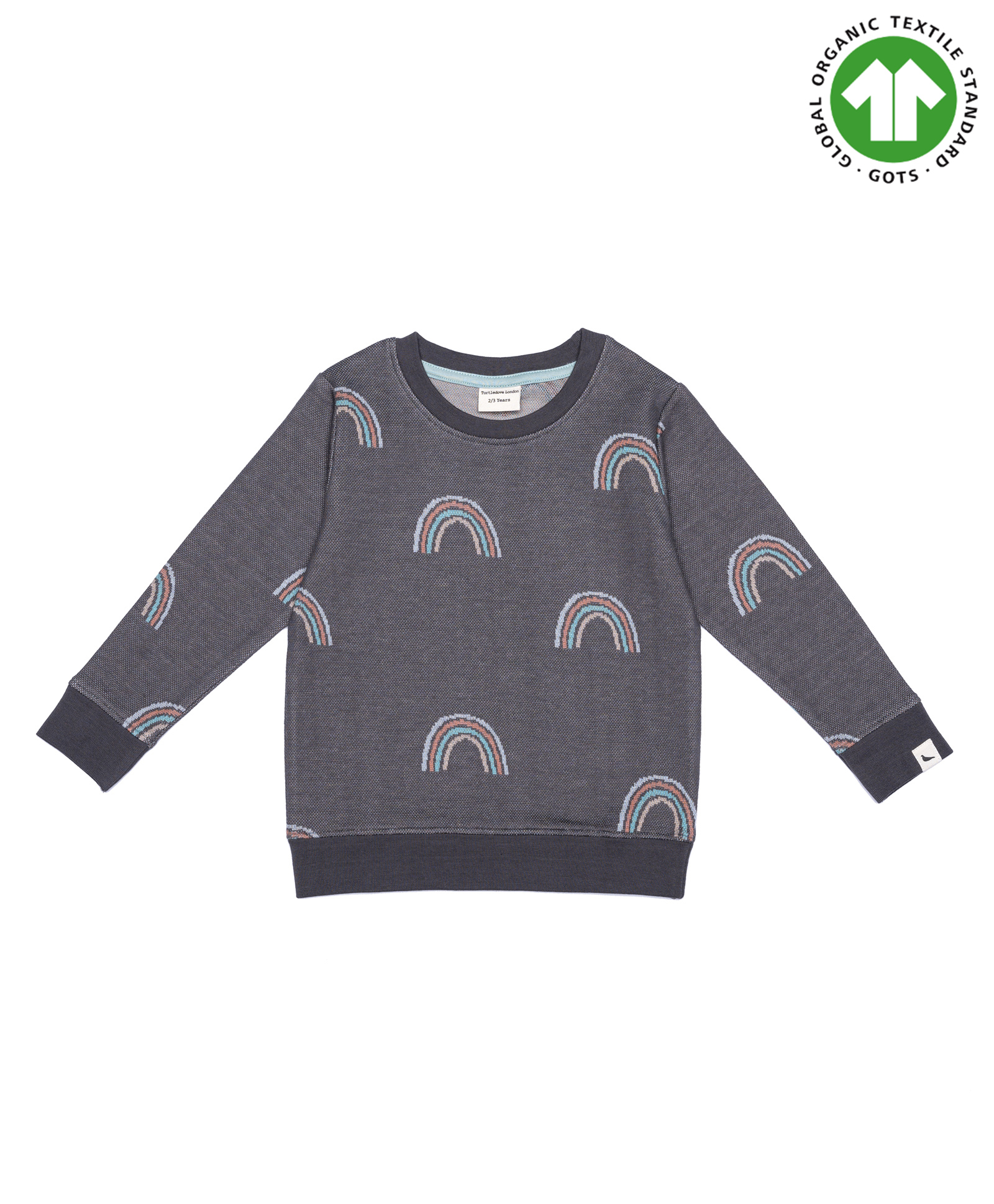 Turtledove London Full Sleeves Organic Cotton Sweatshirt Rainbow Print - Grey-image-3