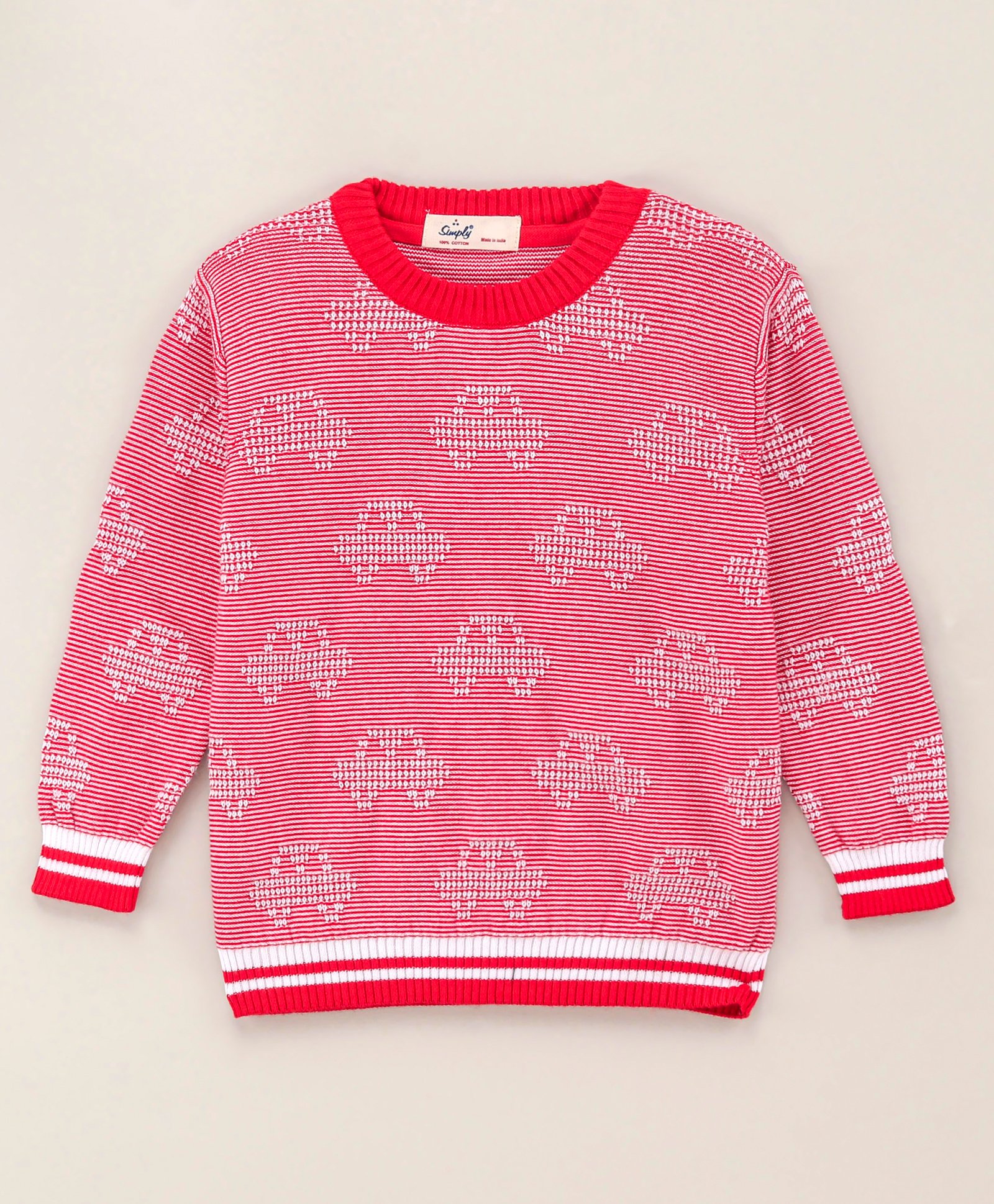 Simply Full Sleeves Knit Sweatshirt Printed- Red-image-6