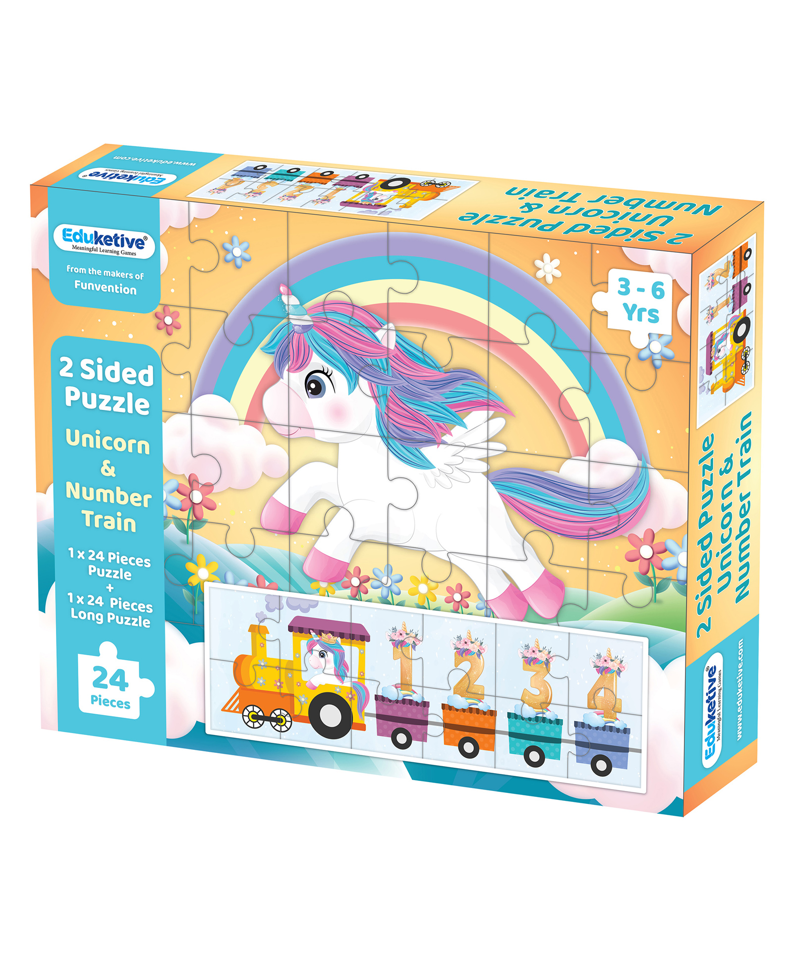 Eduketive Unicorn & Number Train 2 Sided Puzzle Single Front Puzzle & Back Long Puzzle-- 24 Pieces-picture-12