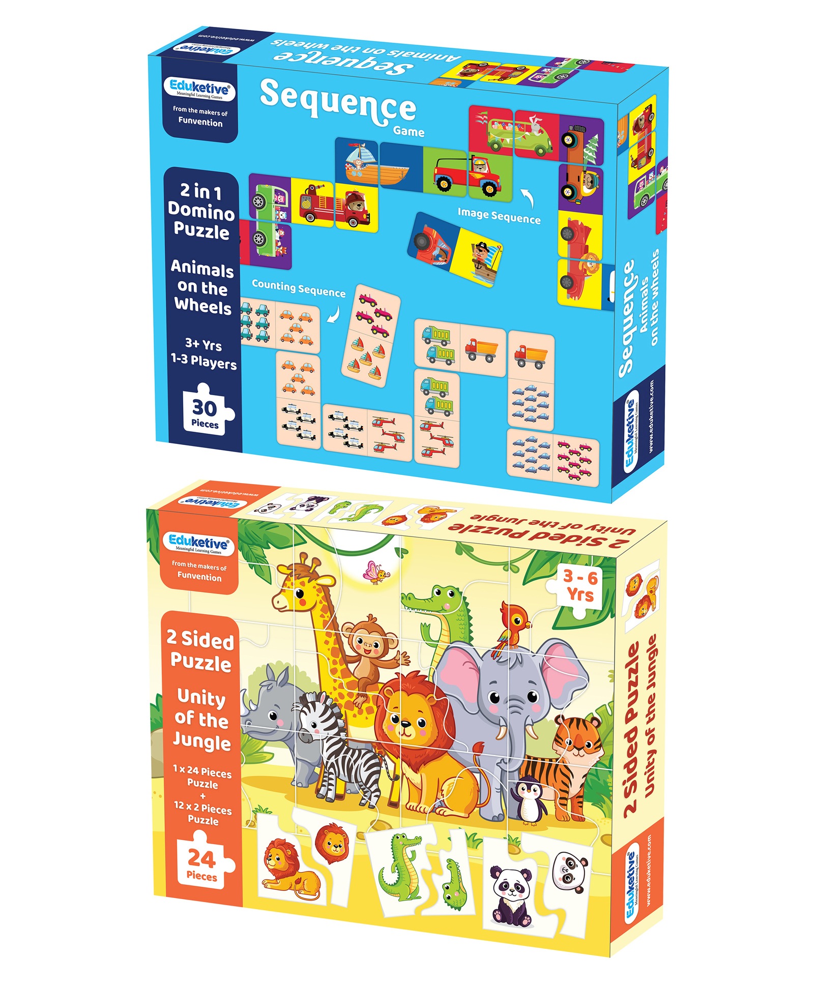Eduketive Combo Of 2 Puzzle Game Animals 30 Pieces Sequence 2 In 1 Puzzle & Unity Of the Jungle 2 Sided 24 Pieces Puzzle For Kids Multicolour - 54 Pieces-image-7