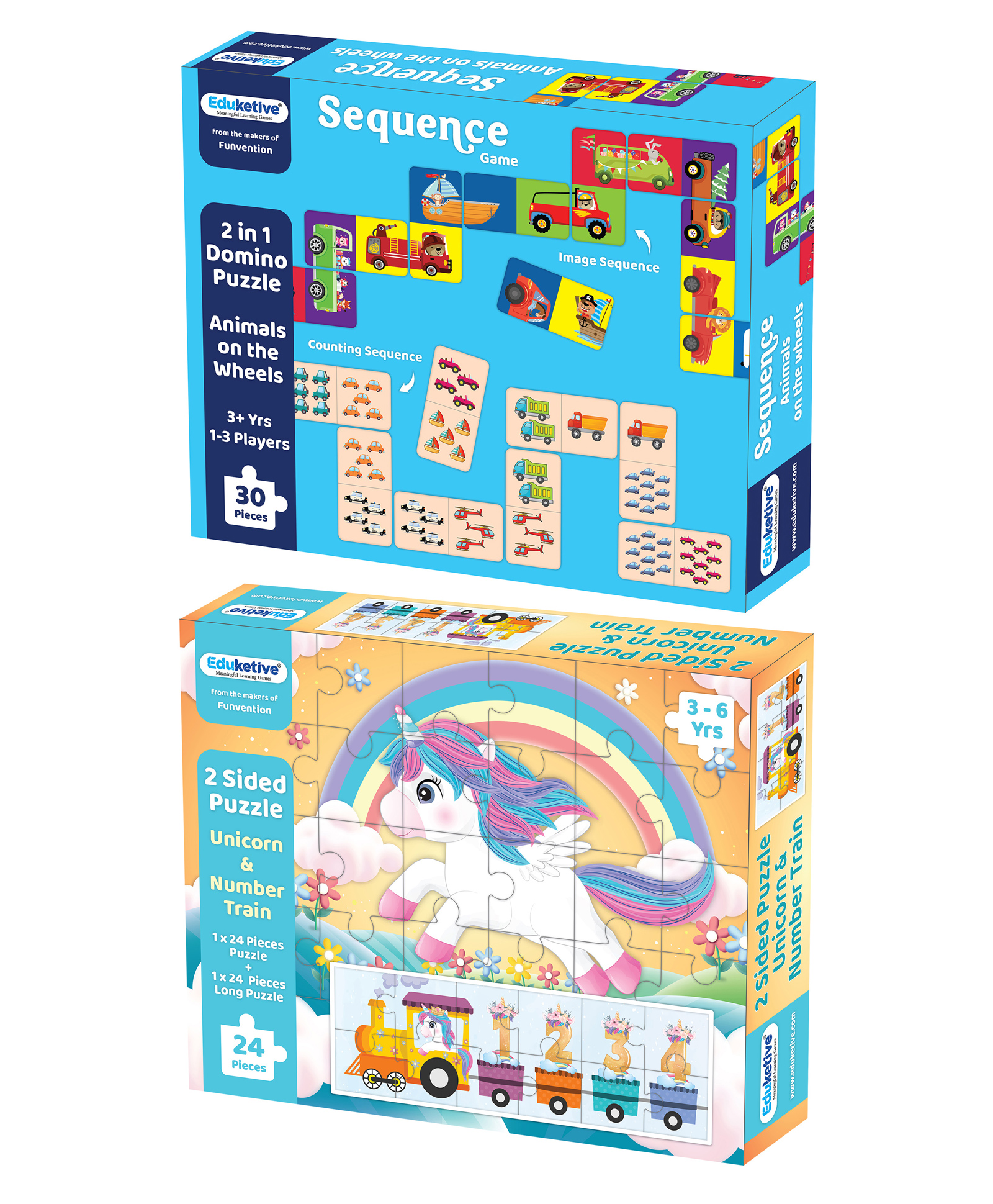 Eduketive Combo Of 2 Puzzle Game Animals 30 Pieces Sequence 2 In 1 Puzzle & Unicorn & Number 2 Train Sided 24 Pieces Puzzle For Kids Multicolour - 54 Pieces-image-18