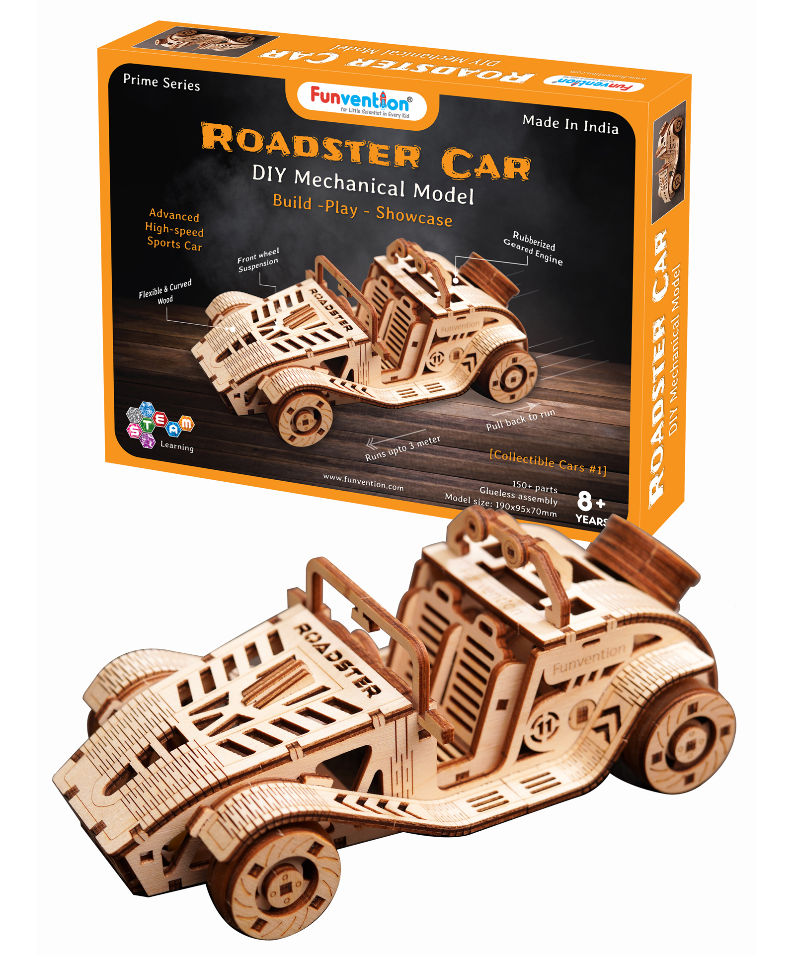 Funvention Roadster Car DIY Mechanical Model STEM Learning Kit - 150 Pieces-picture-13