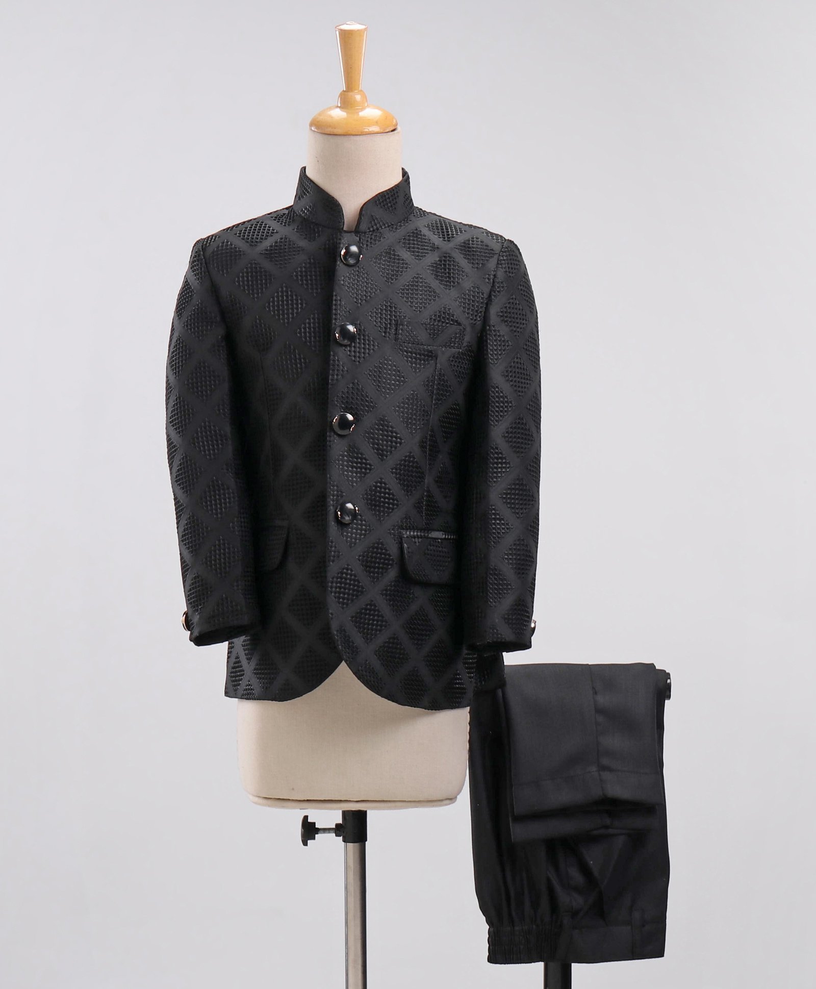 Robo Fry Full Sleeves Checks Party Suit - Black-image-40