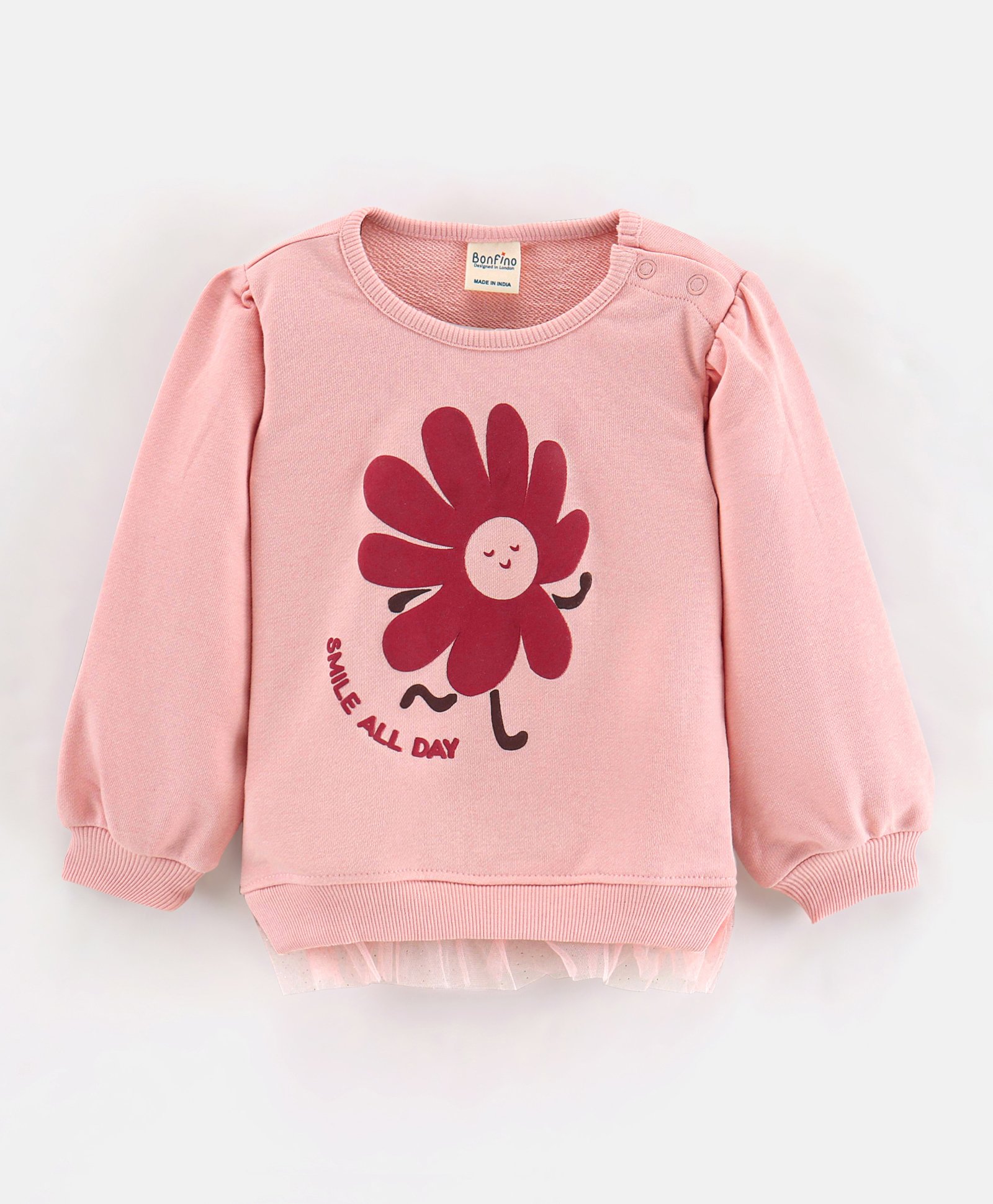 Bonfino Cotton Full Sleeve Sweatshirt Floral Print - Peach-image-28