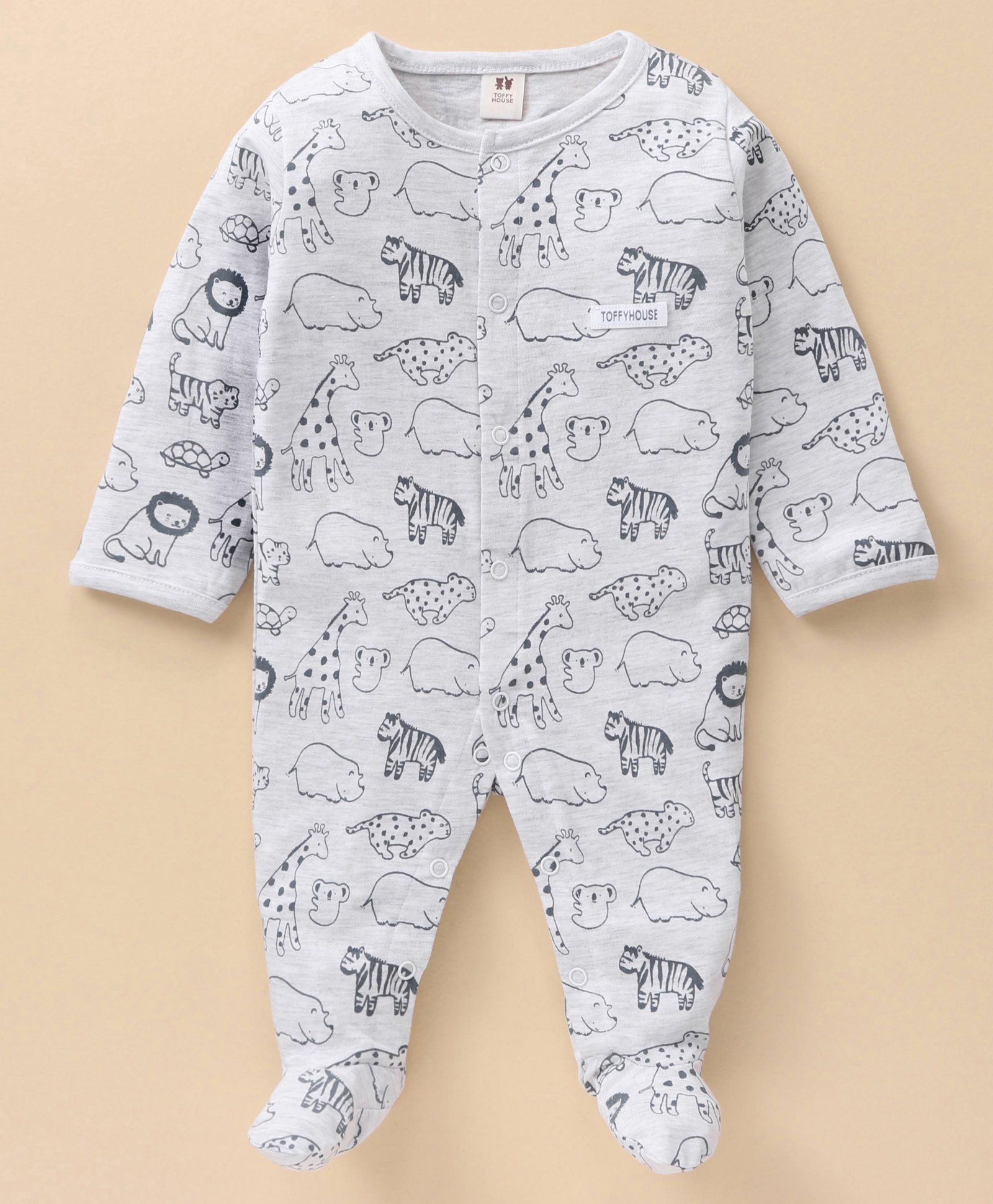 Buy ToffyHouse Full Sleeves Sleep Suit Animal Print - Light Grey for Both  (3-6 Months) Online in India, Shop at  - 11562176