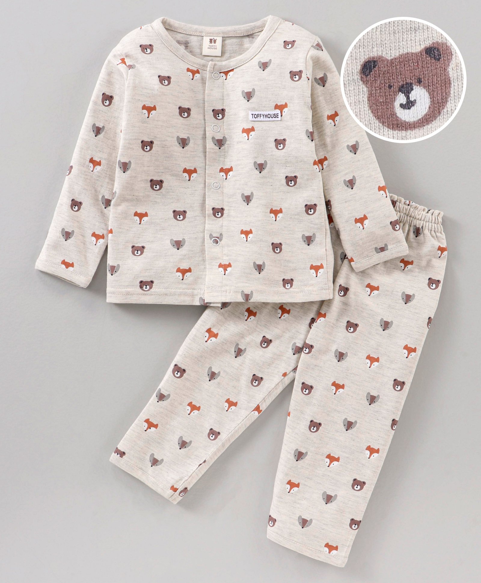 Buy ToffyHouse Full Sleeves T-Shirt & Pyjama Set Animal Print - Beige  Melange for Both (12-18 Months) Online in India, Shop at  -  11562268