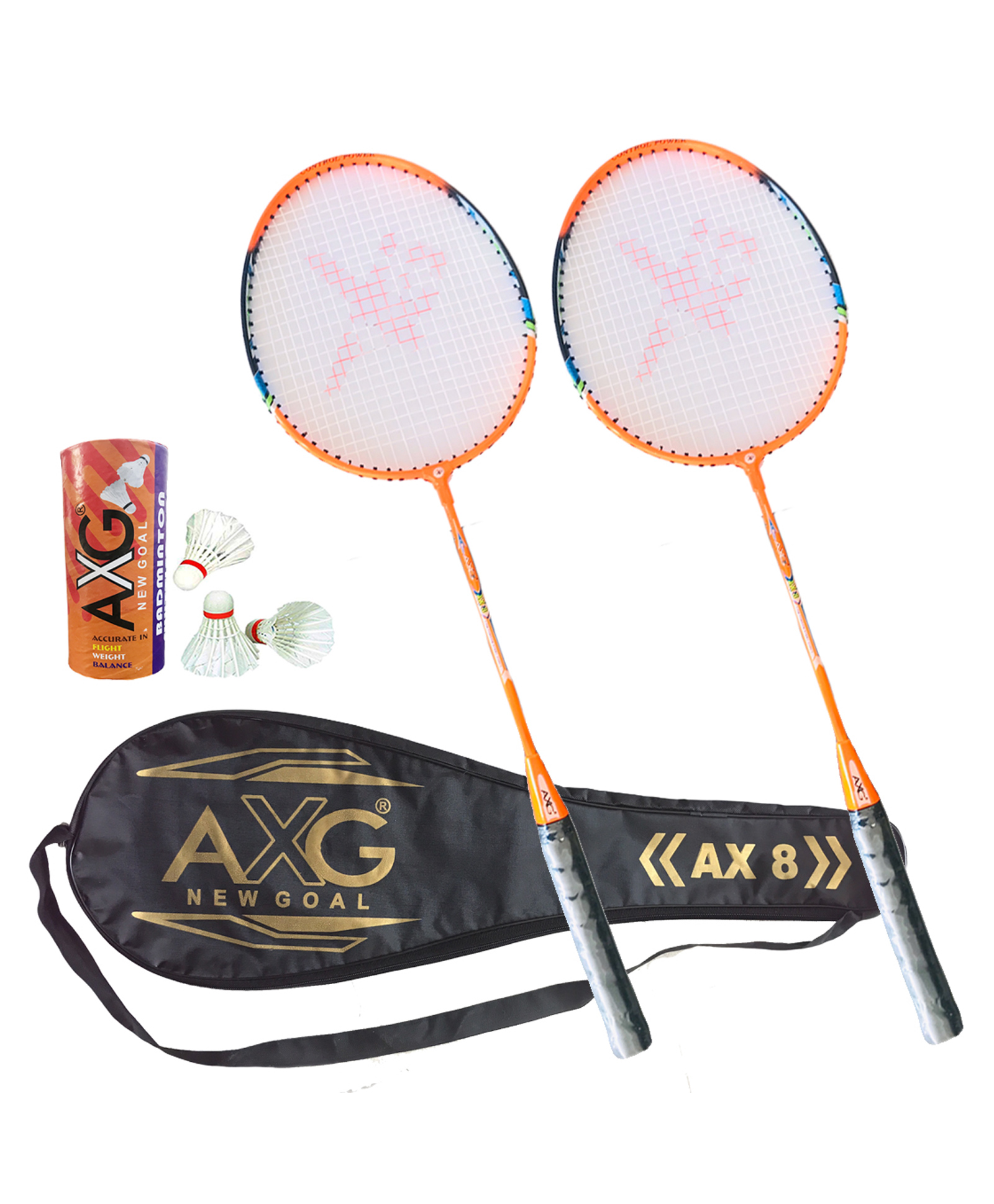 Axg New Goal Inescapable Badminton Racquets  3 Feather Shuttles And Cover Badminton Kit - Orange-image-29