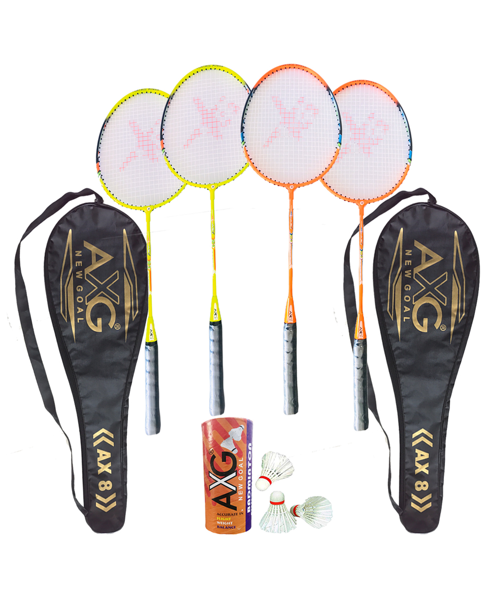 Axg New Goal Interminable Badminton Rackets Set Of 4 With 3 Feather Shuttles Badminton Kit -Multicolor-image-31