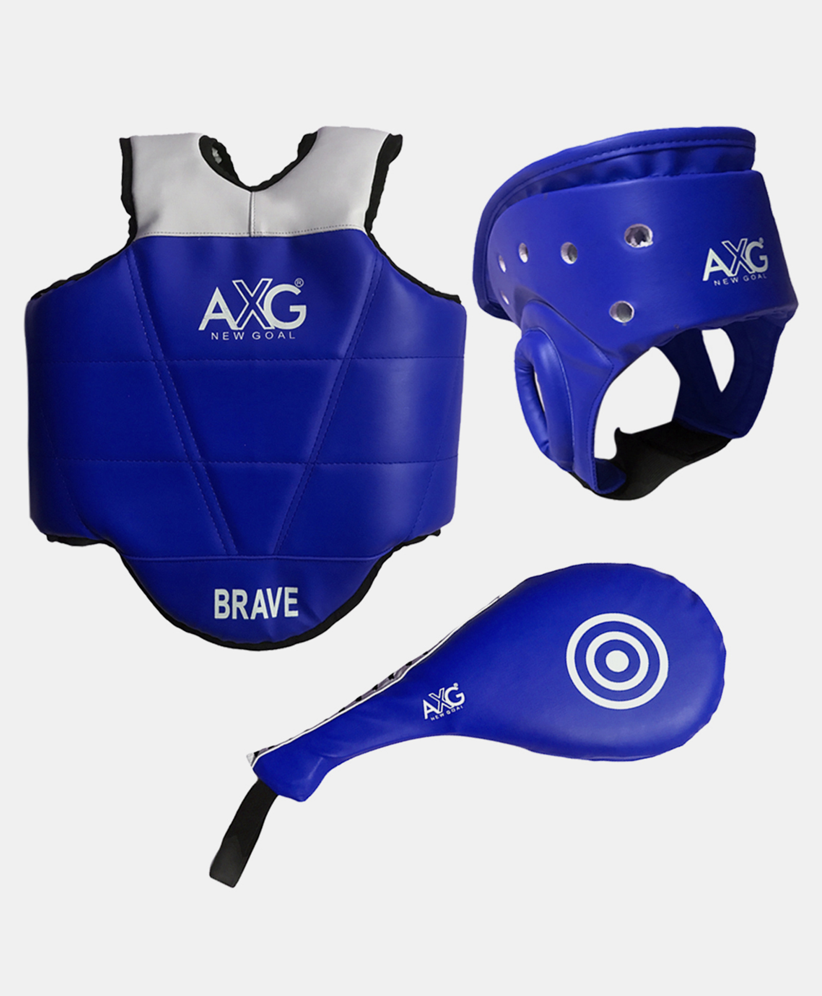 Axg New Goal Taekwondo Equipment Kit Pad Chest Guard & Head Guard - Blue-image-9