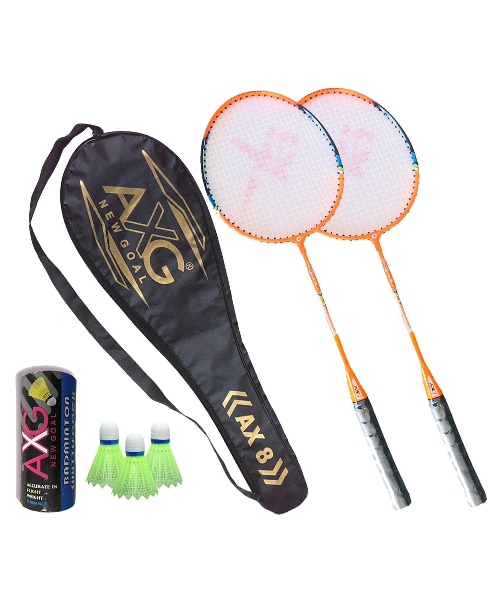 Axg New Goal Inescapable Aluminium Badminton Racquets  Plastic Shuttles And Cover Badminton Kit - Orange-image-30