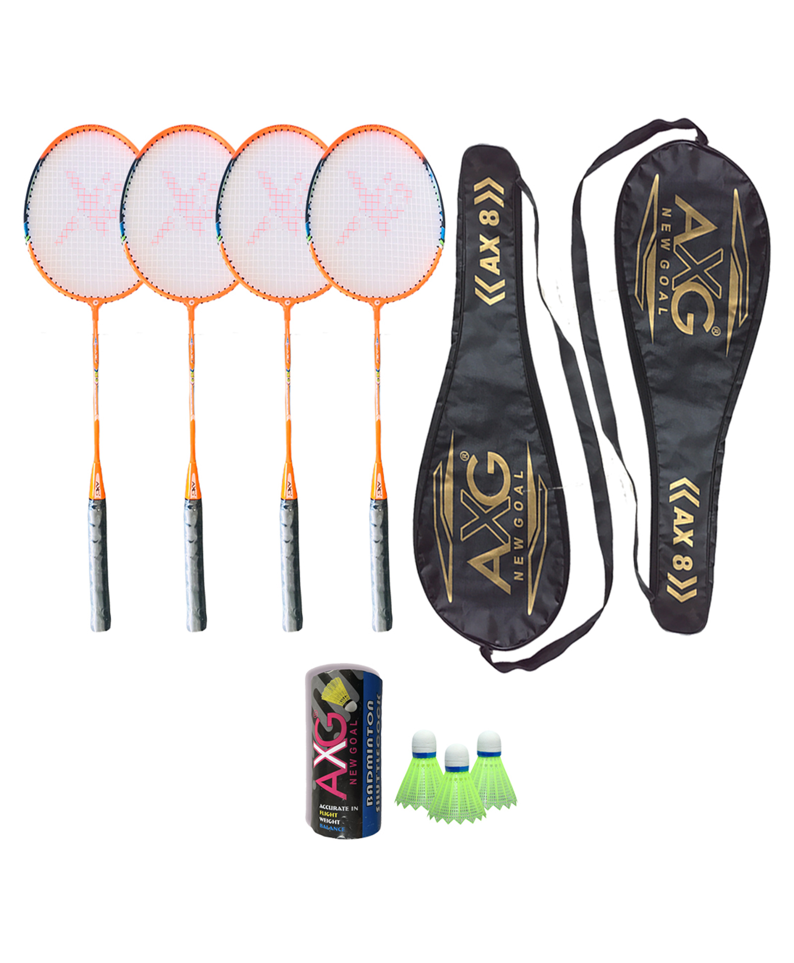 Axg New Goal Unstoppable Fluorescent Aluminium Racquets Shuttles And Covers Badminton Kit - Orange-image-19