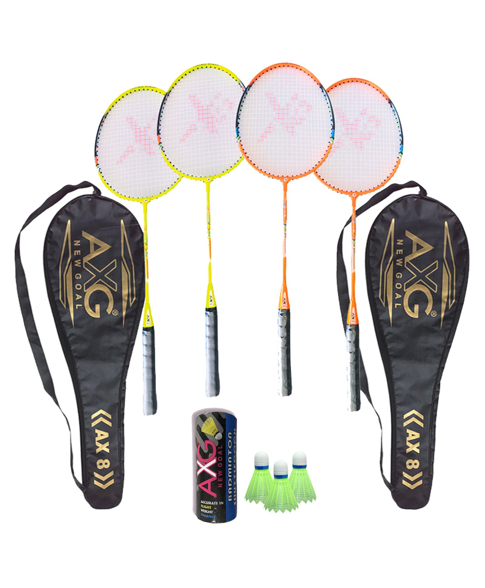 AXG NEW GOAL Interminable Set Of 4 Fluorescent Aluminium racquets  3 Plastic Shuttles & Cover Badminton Kit - Multicolor-image-30