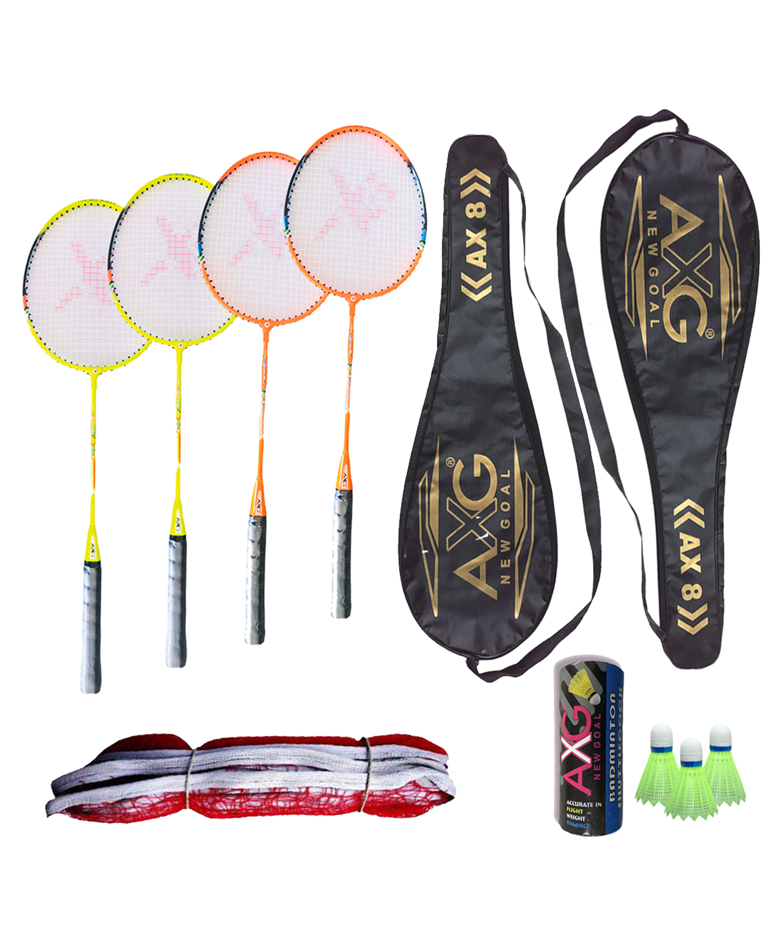 Axg New Goal Interminable Fluorescent Aluminium Racquets Shuttles Net and Cover Badminton Kit - Multicolor-image-19