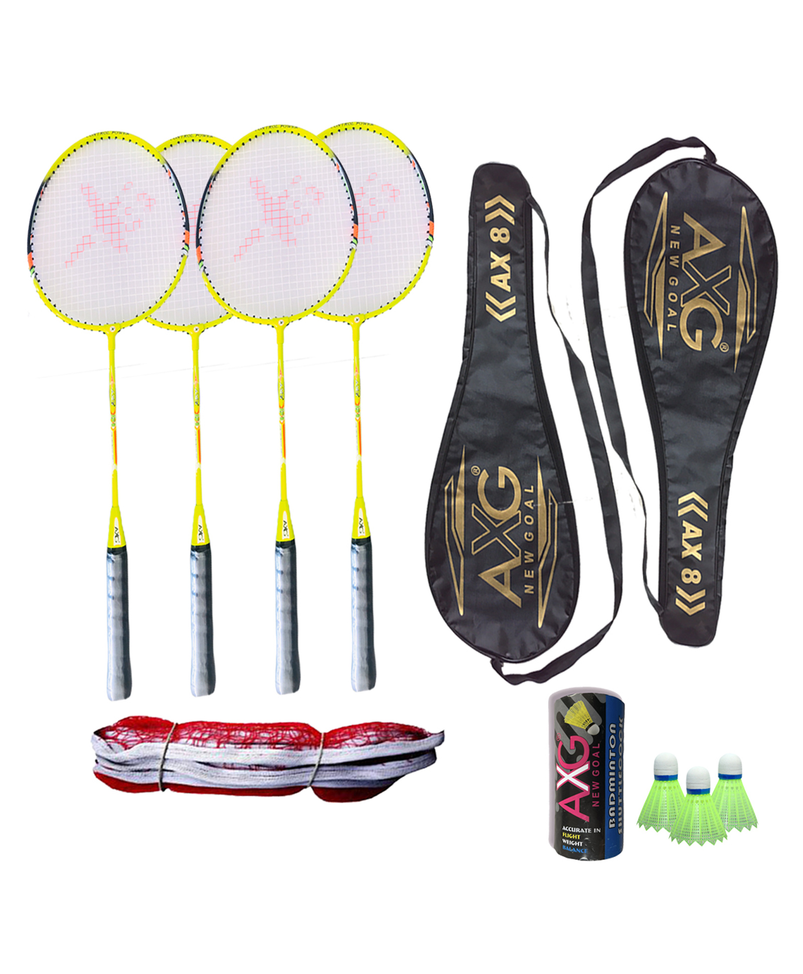 AXG NEW GOAL Rugged (4 Fluorescent Aluminium Racquets, 3 Plastic Shuttles, Net and 2 cover) Badminton Kit - Green-picture-11