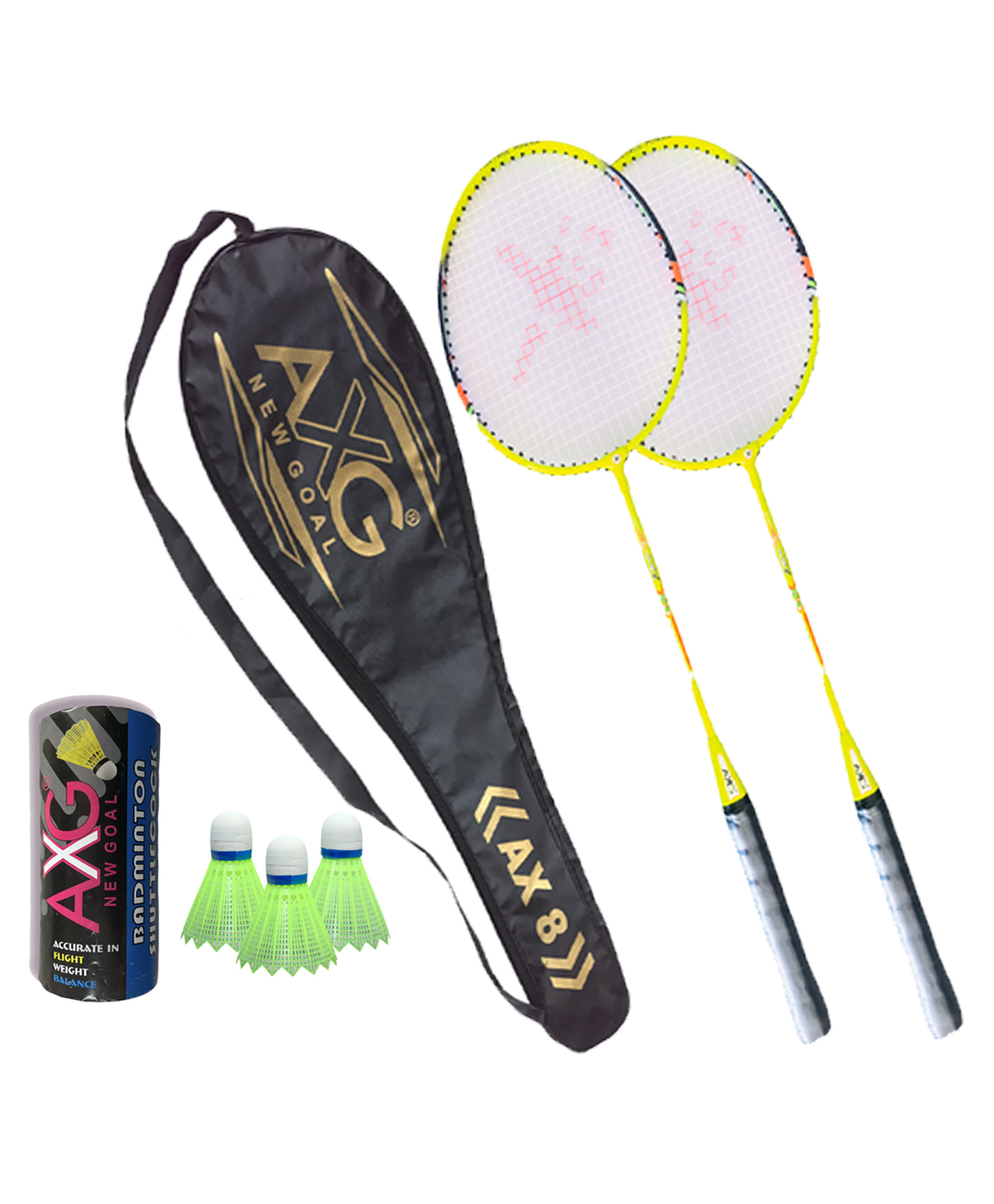 AXG NEW GOAL Sturdy Fluorescent Aluminium 2 Badminton Rackets With 3 Plastic Shuttles & Cover Badminton Kit - Fluorescent-image-49