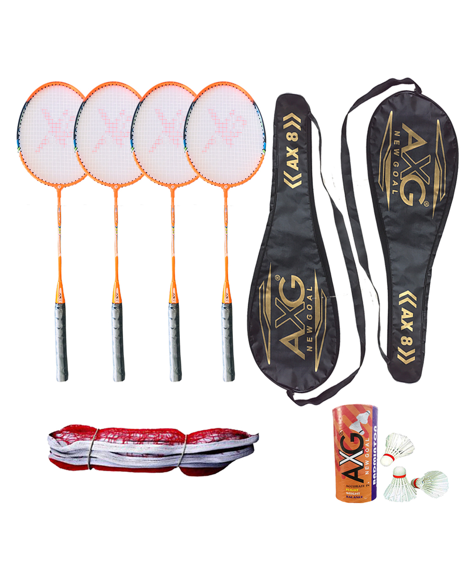 AXG NEW GOAL Inevitable Aluminum Racquets Feather Shuttles Net Covers Badminton Kit - Orange-image-20