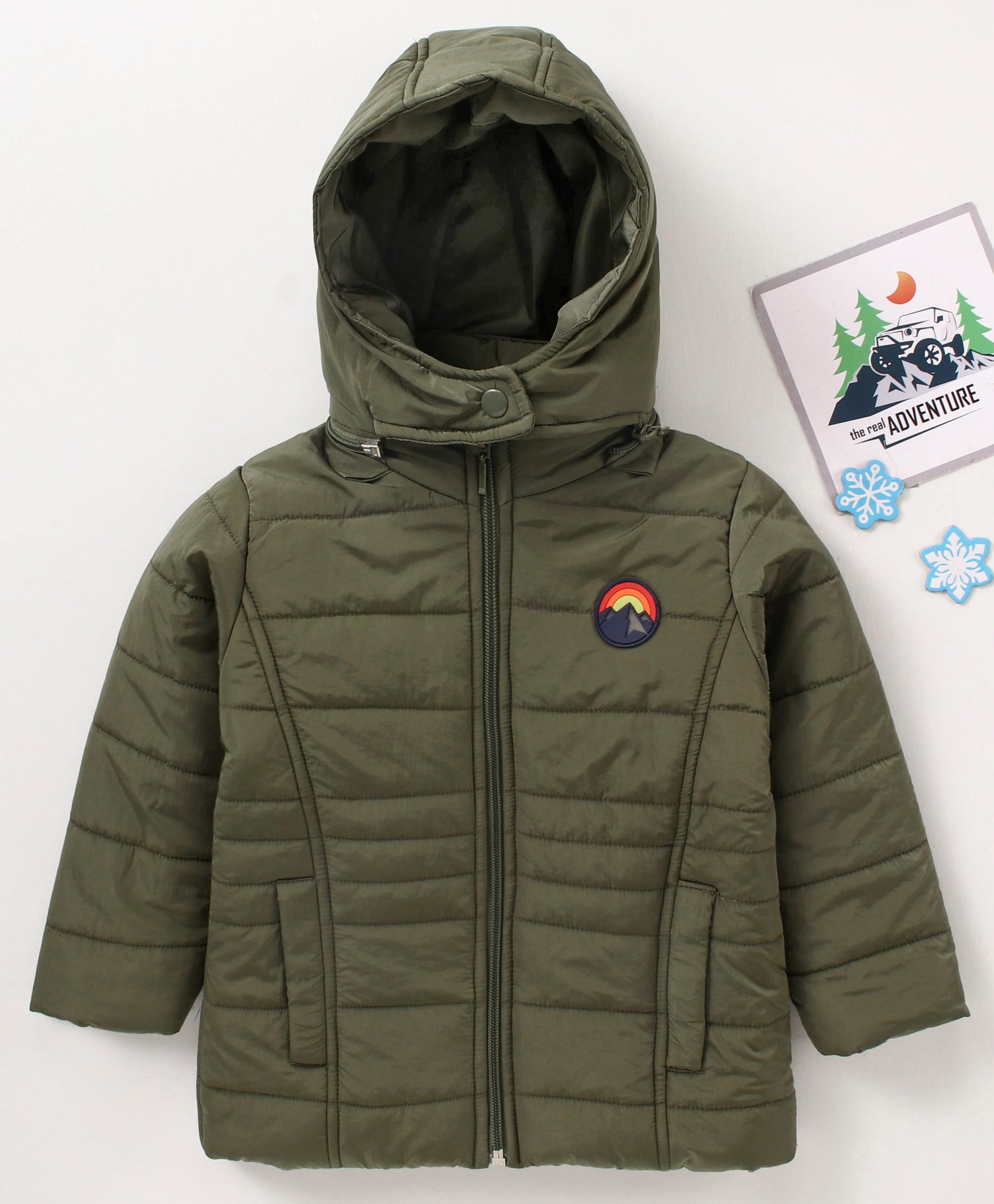 Babyhug Full Sleeves Hooded Padded Jacket Solid Colour - Olive Green-picture-28