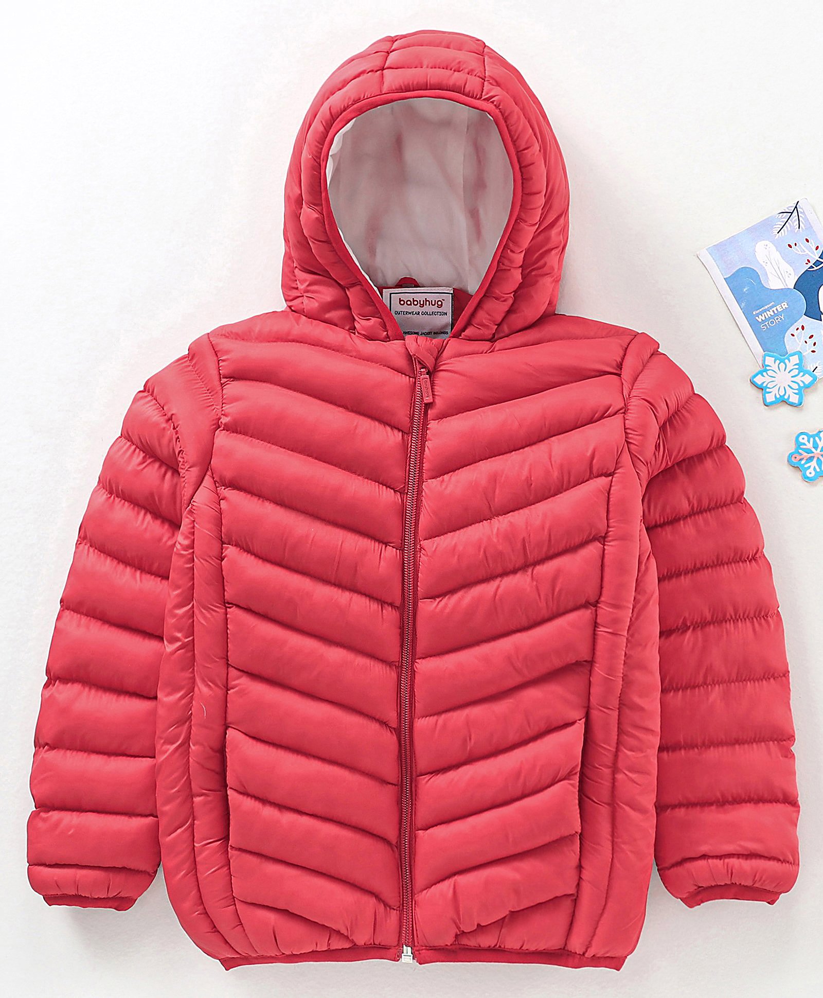 Babyhug Nylon Polyester Full Sleeves Solid Color Hooded Heavy Winter Jacket - Red-picture-13