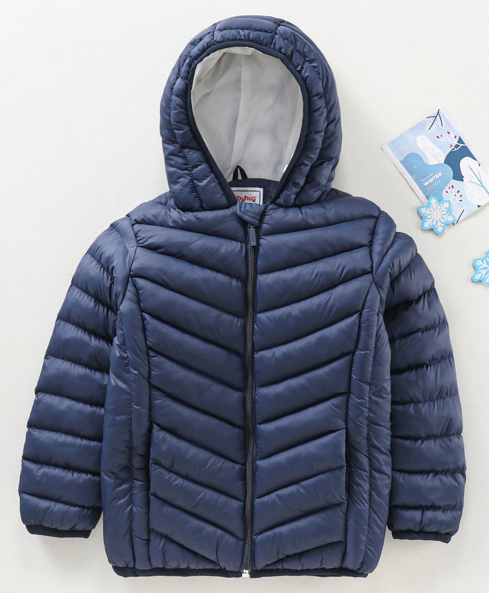 Babyhug Full Sleeves Hooded Puffed Jacket Solid - Blue-image-19