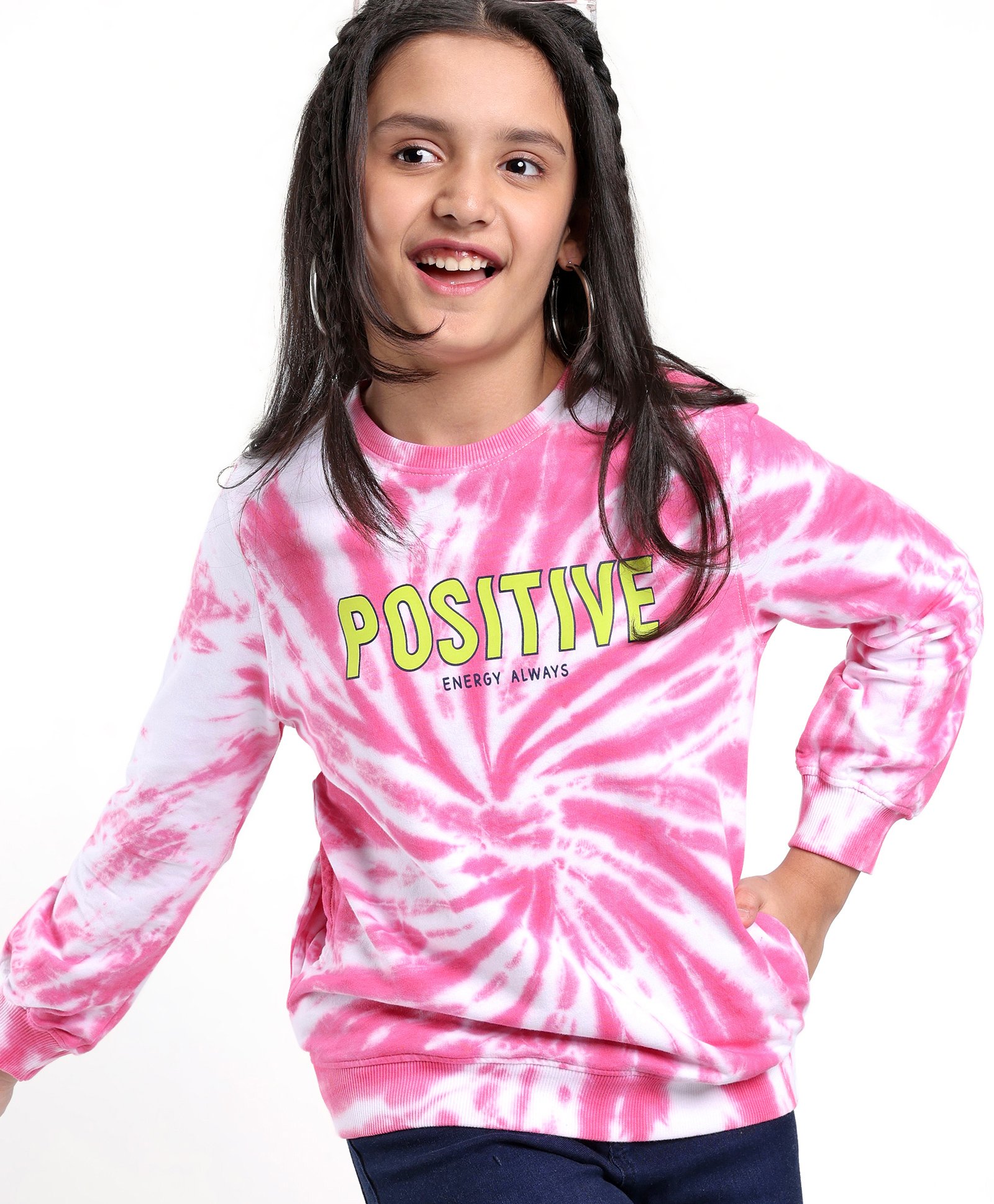Pine Kids Full Sleeves Cotton Sweatshirt With Tie Dye Print- Pink-image-20