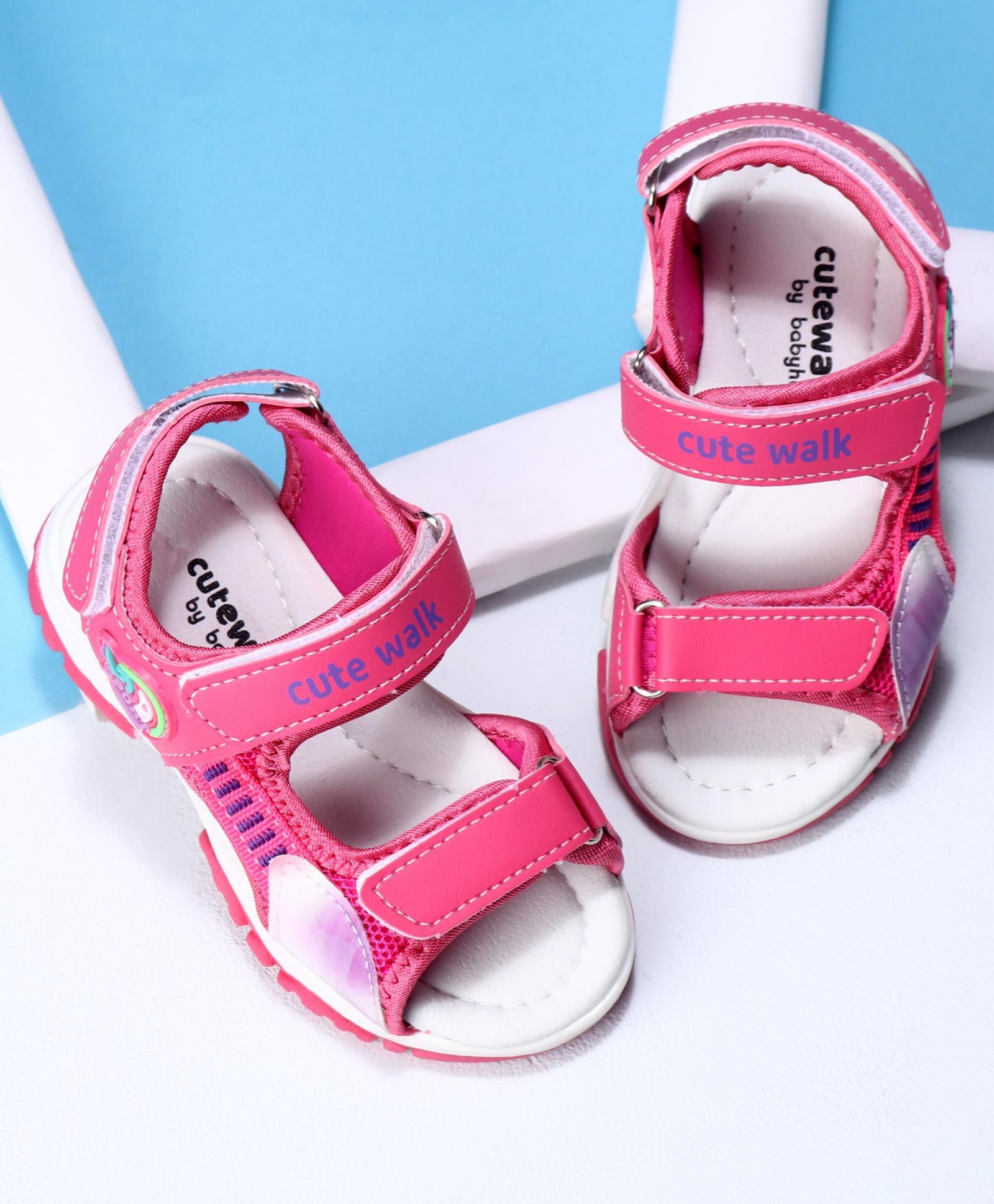 Cute Walk by Babyhug Velcro Sandals Logo Print - Fuchsia-image-17