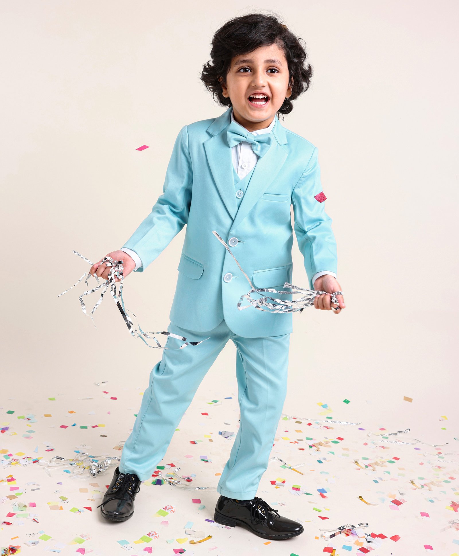 Babyhug Full Sleeves 3 Piece Solid Party Suit - Light Aqua-picture-18