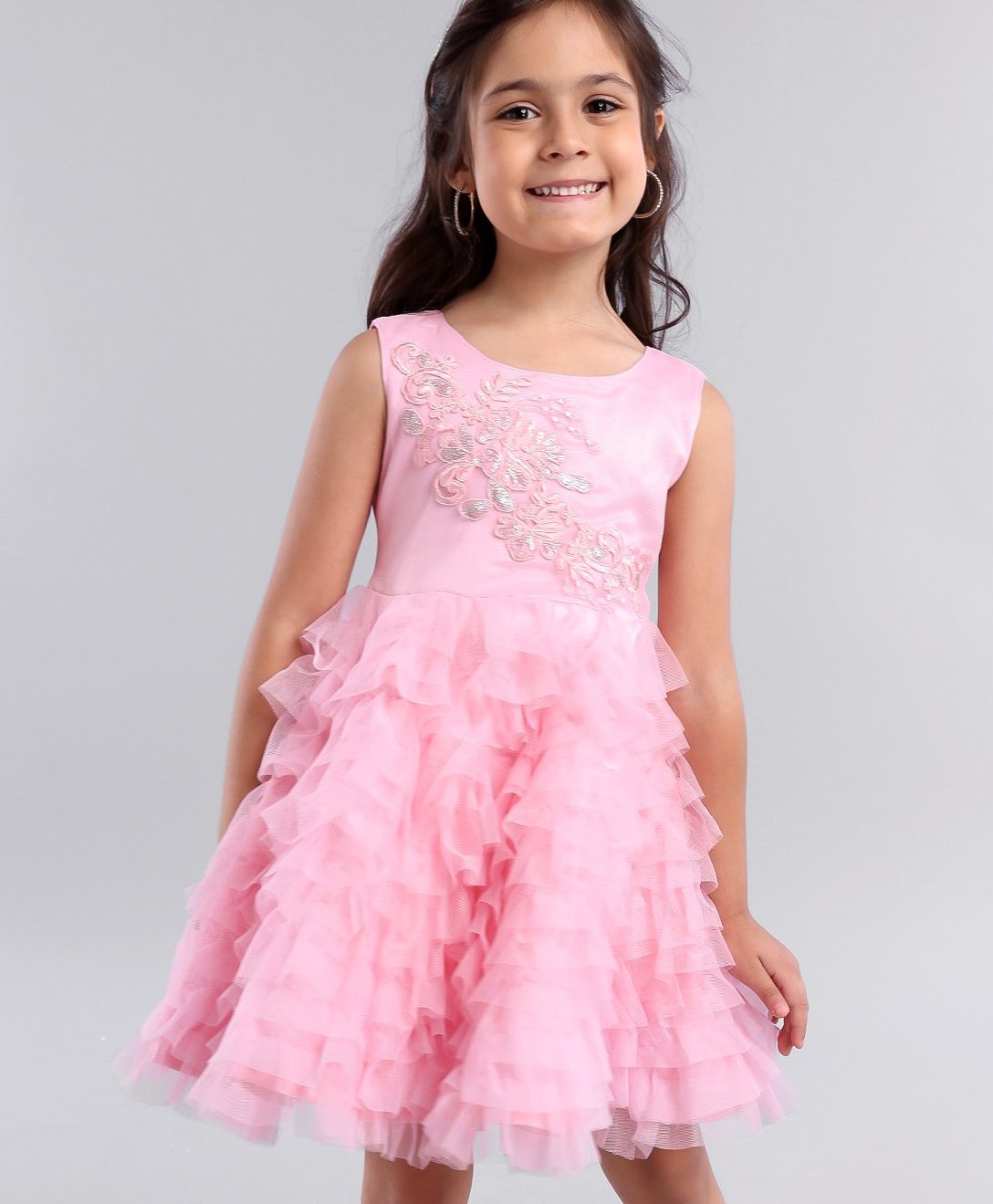 Babyhug Sleeveless Party Wear Layered Frock Sequin Detailing - Light Pink-image-49