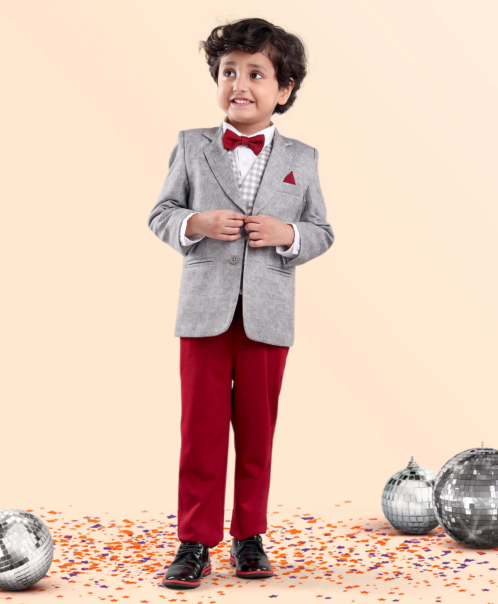 Babyhug Full Sleeves Solid Party Suit - Grey-image-31