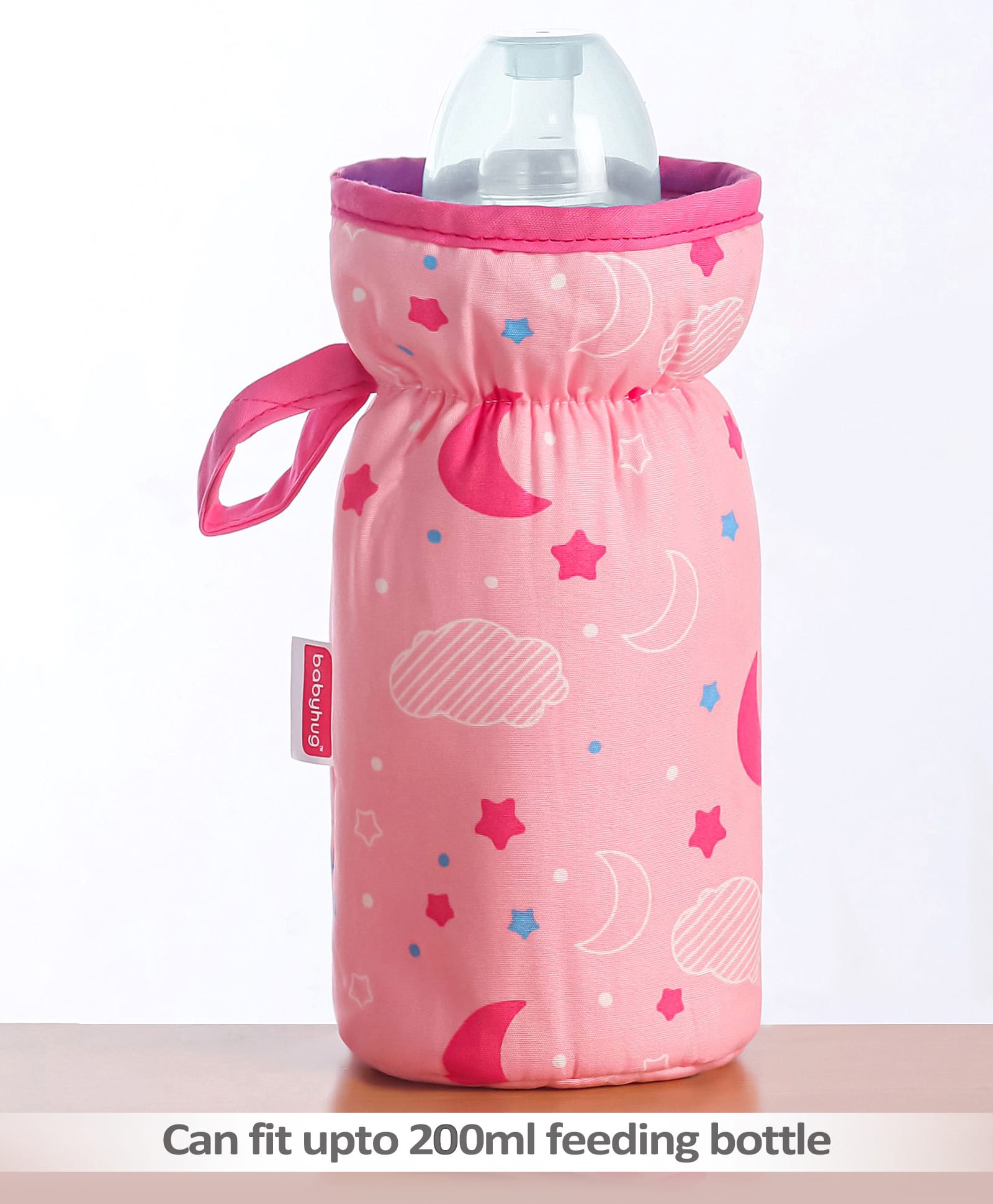 Babyhug Bottle Cover with Moon Print Medium Pink - Fits Upto 120 ml to 260 ml Bottle-image-7