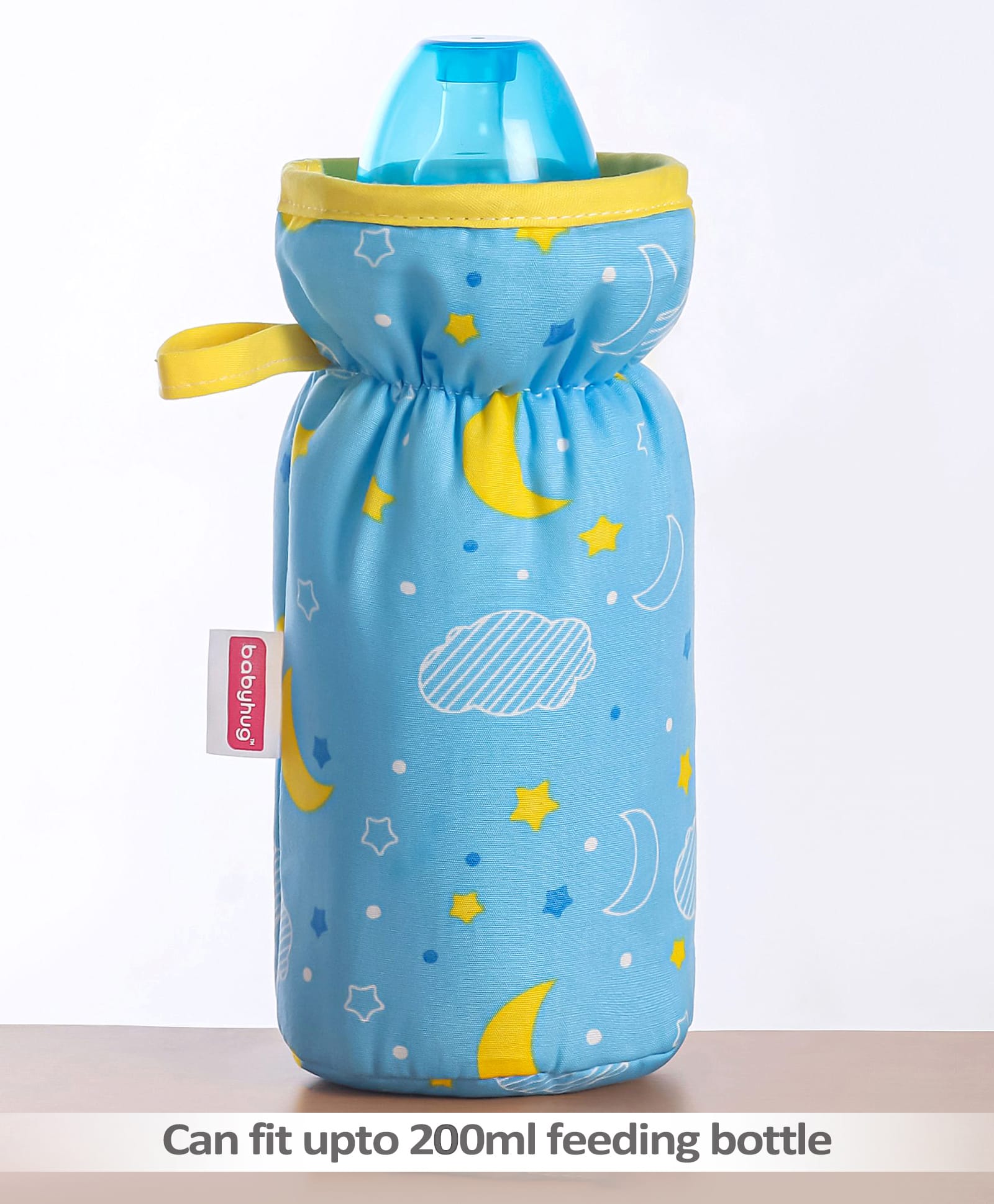 Babyhug Bottle Cover with Moon Print Medium Blue - Fits Upto 120 ml to 260 ml Bottle